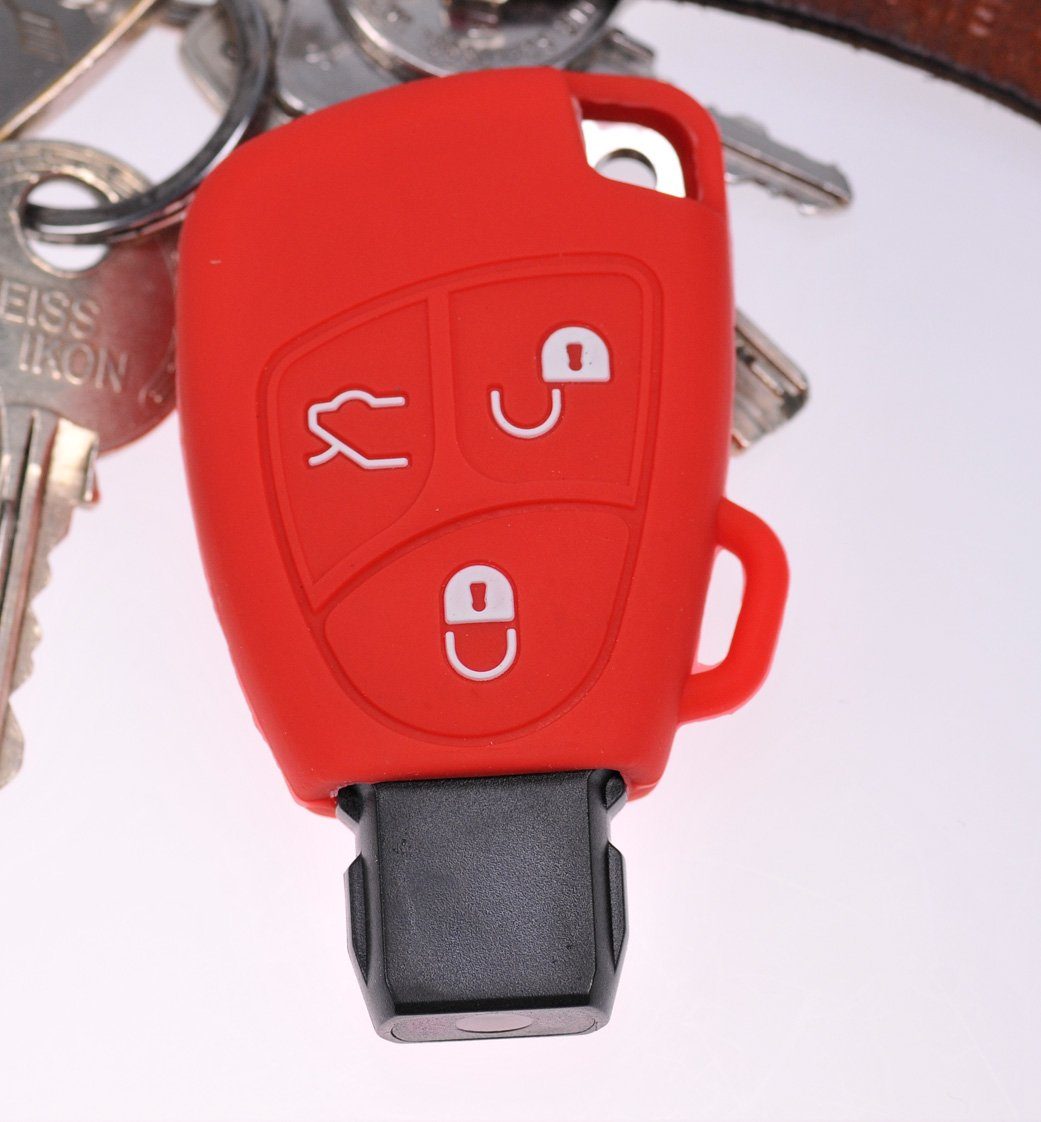 mt-key Schlüsseltasche Autoschlüssel Softcase Silikon Schutzhülle Rot, für Mercedes Benz W169 A B C CL CLK E M R S SL SLK Klasse 3 Tasten