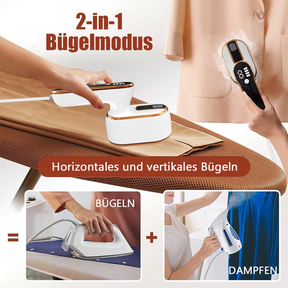 TUWENA Dampfglätter Verbessert Dampfbügeleisen Mini, Faltbares Kompaktes Reisebügeleisen, 15s Schnelles mit LED-Anzeige & 4-Stufen-Dampf für Reisen und Zuhause – Bild 4 von 5
