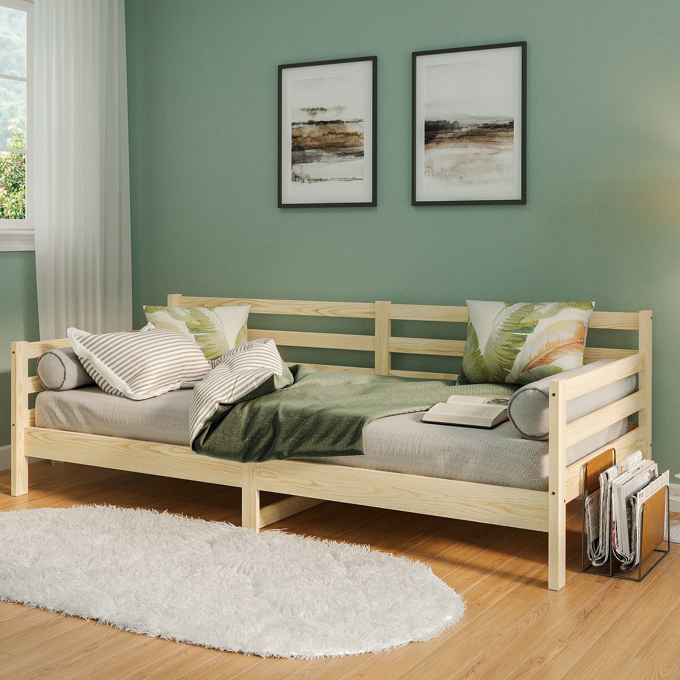 Bellamio Daybed Ayr (inkl. Lattenrost, 90x200 cm), ohne Ausziehfunktion, aus Kiefer Massivholz, natur unbehandelt