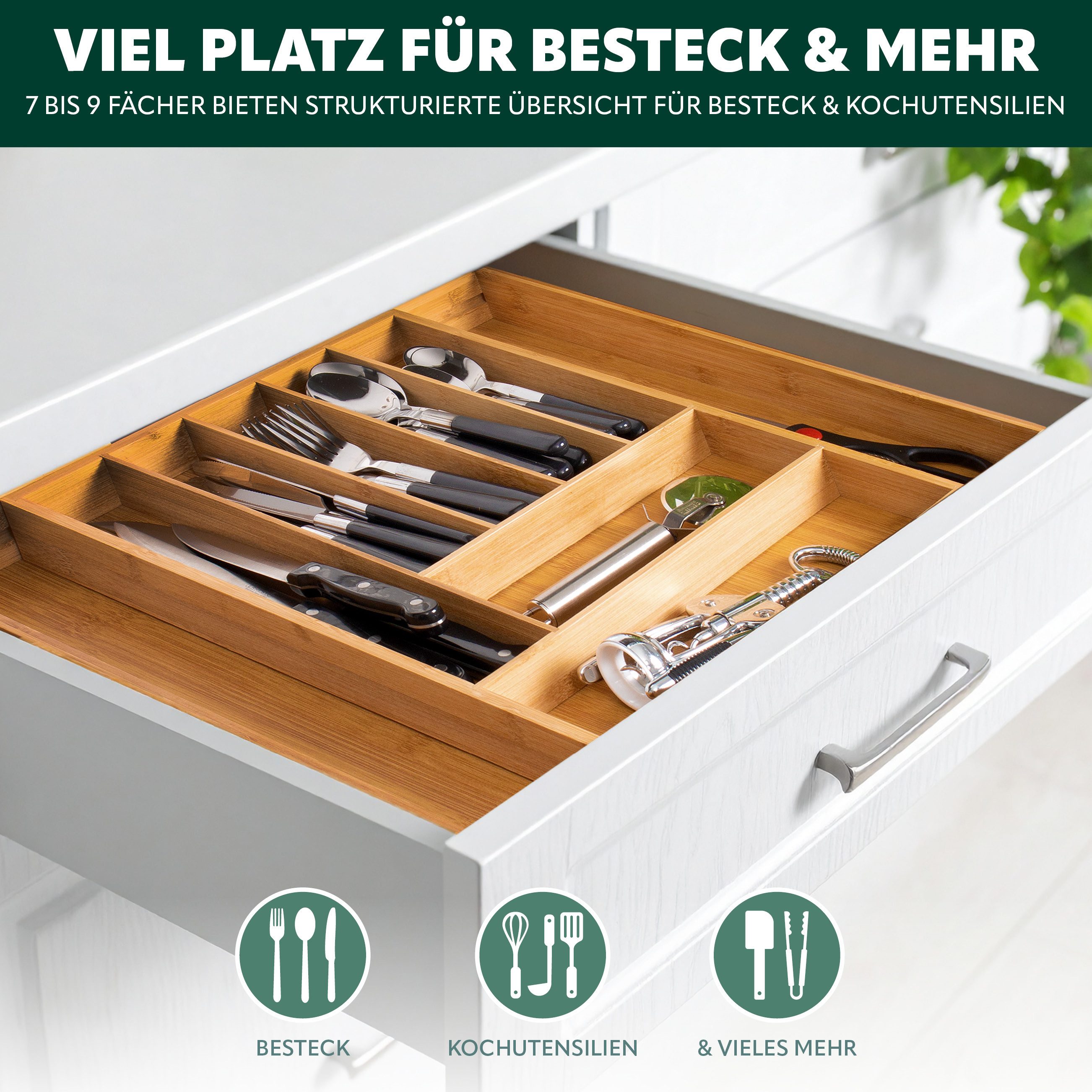 bremermann Besteckkasten Besteckkasten ausziehbar // Bambus // ca. 33,7 - 50 x 44,7 cm (1 St), Breite flexibel einstellbar – Bild 3 von 5