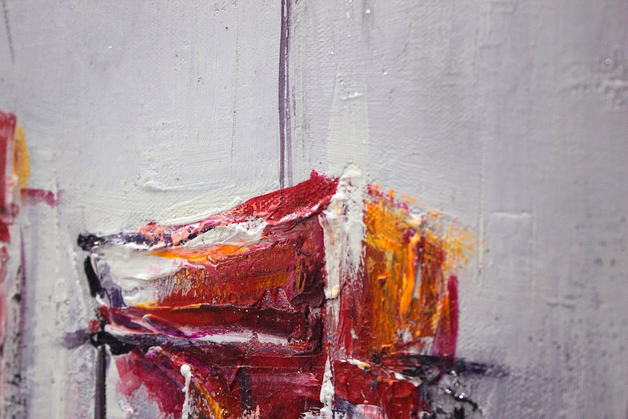 YS-Art Gemälde Stiller Hafen, Landschaft, Leinwand Bild Handgemalt Segelboote Meer Rot Blau Hafen