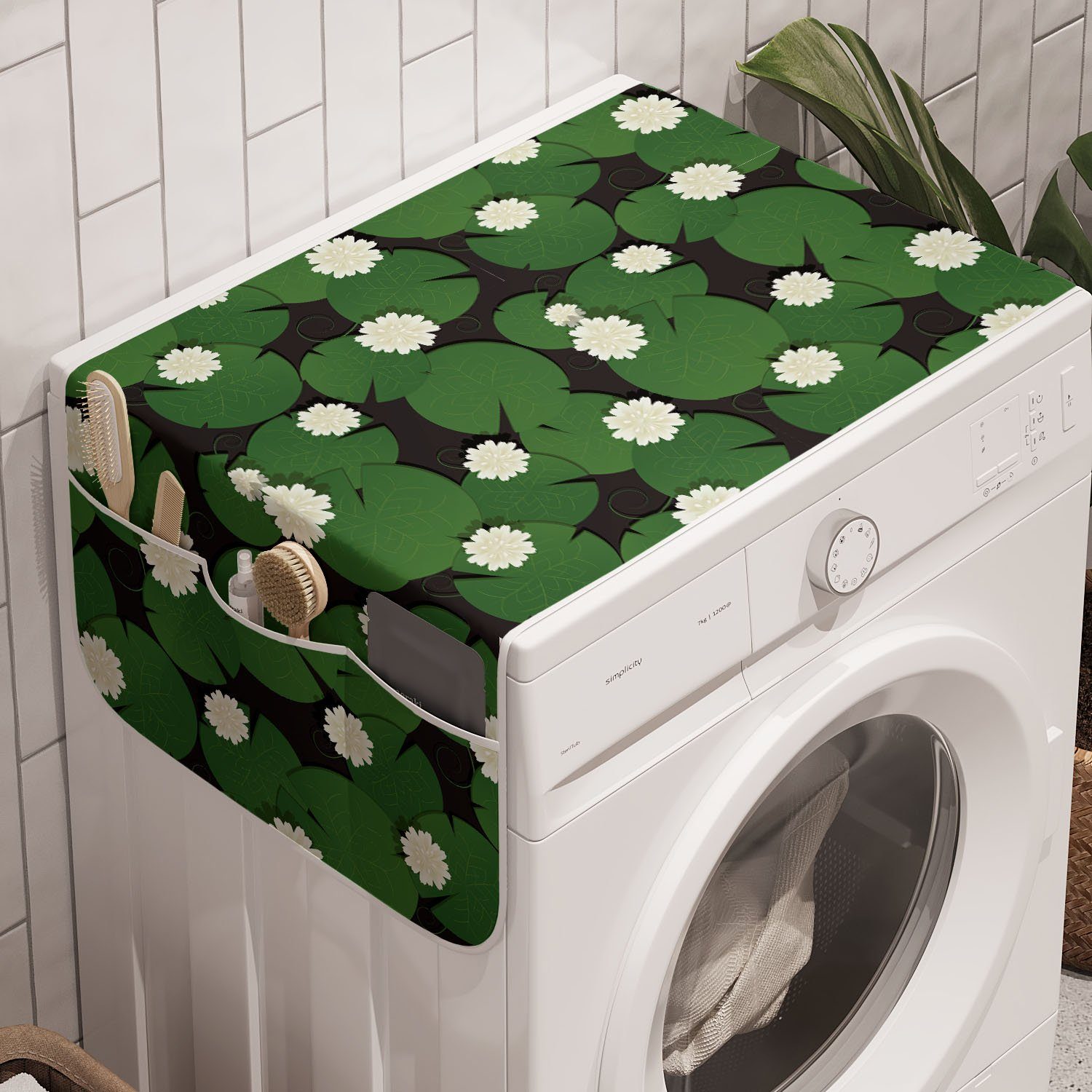 Abakuhaus Anti-Rutsch-Stoffabdeckung Natürlich Trockner, Badorganizer Waschmaschine Floral-Wasser-Lilien-Muster für und