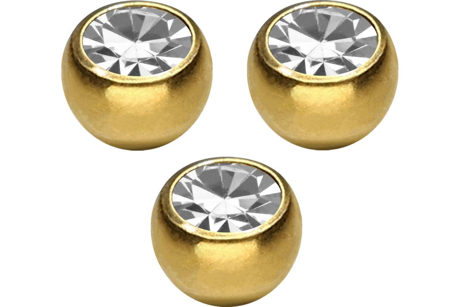 PIERCINGLINE Piercing-Set SET Titan Schraubkugel KRISTALL (Schraub-Aufsätze, 3erSET2 = 1,2 mm Gewinde)