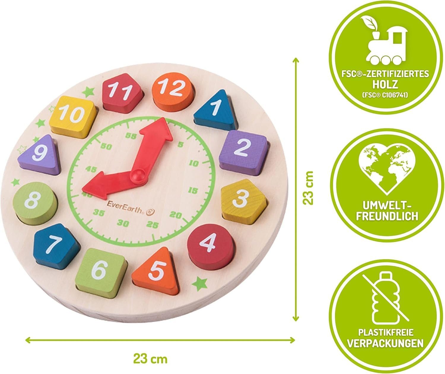EverEarth® Lernspielzeug Kinderuhr aus Holz – Lernuhr zum Uhrzeit lernen günstig online kaufen