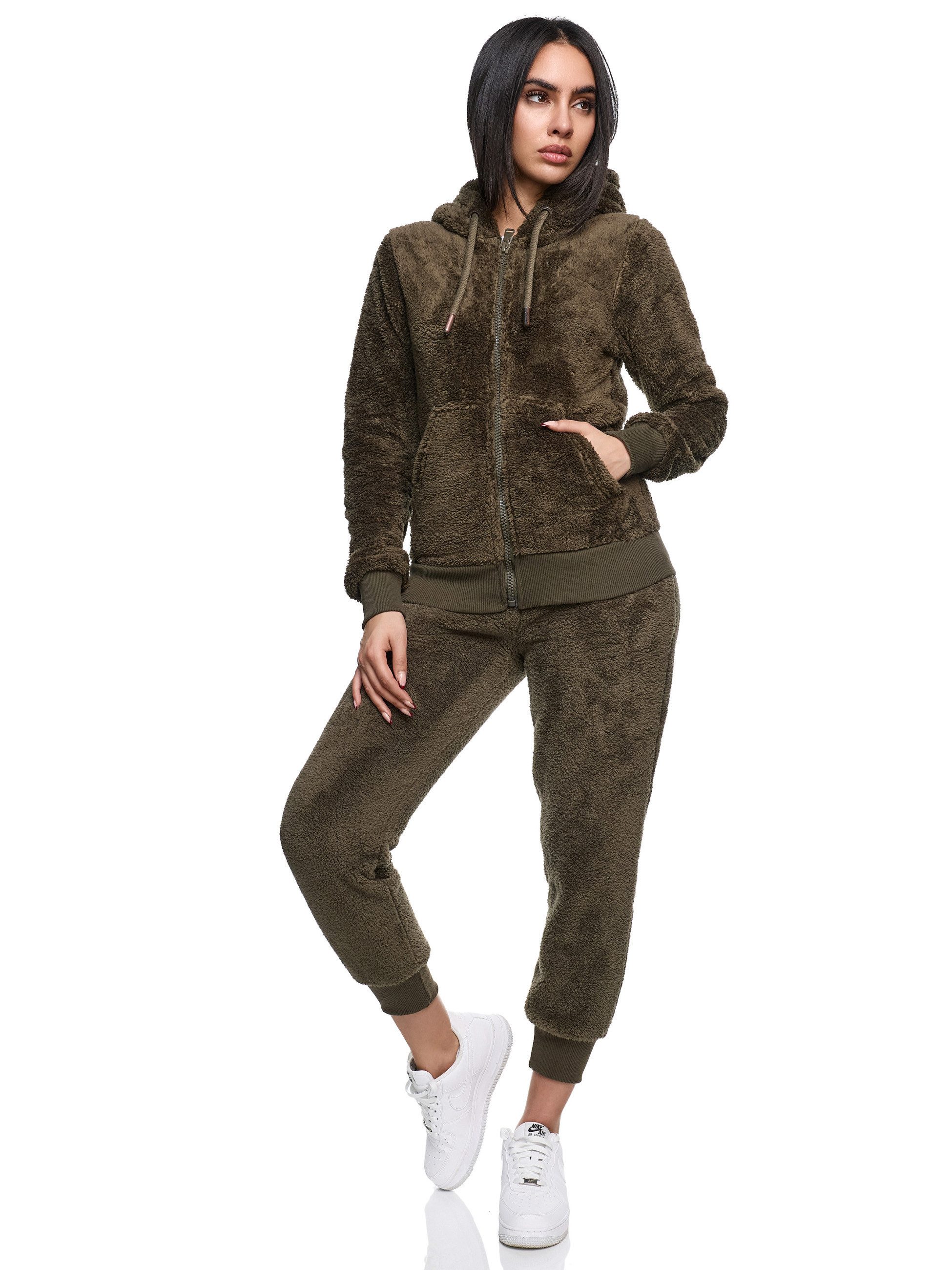 REPUBLIX Jogginganzug CALLIE, Damen Plüsch Zweiteiler Hausanzug Training Sportanzug Jogginganzug