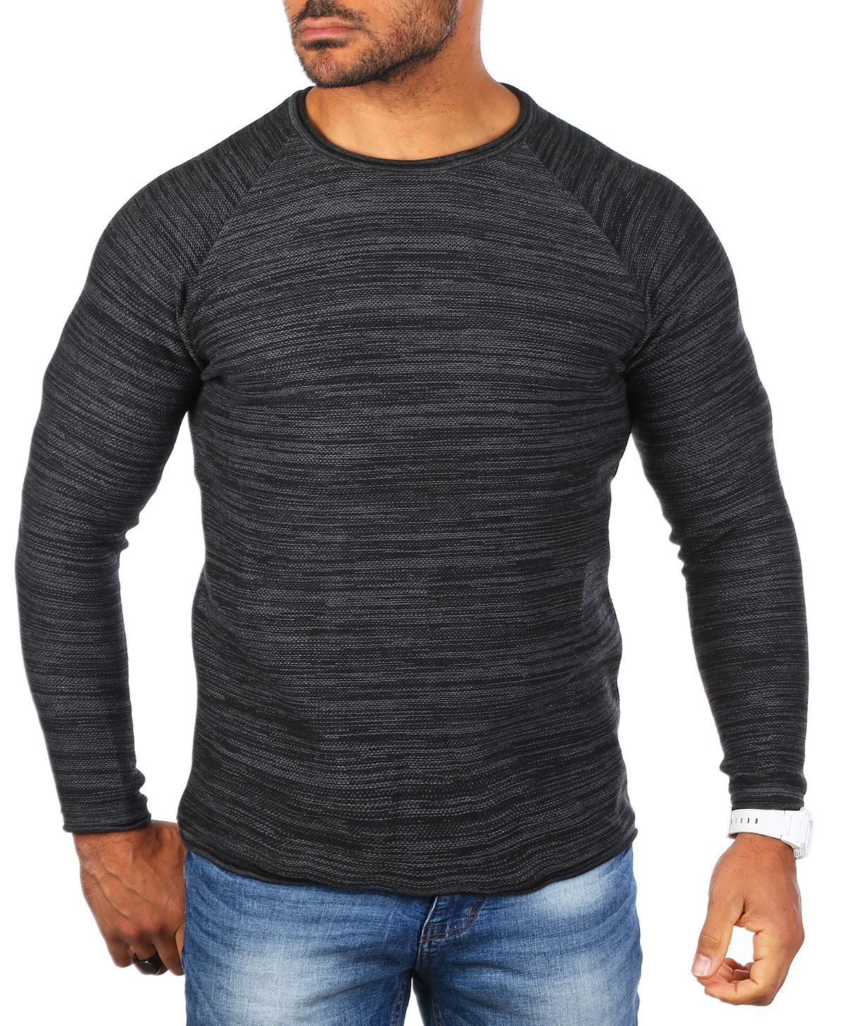 Strickpullover Herren leichter Feinstrick einfarbig basic körperbetont regular 7785