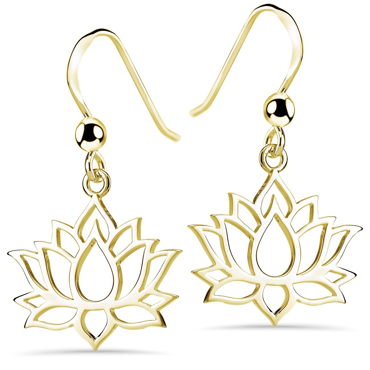 Materia Paar Ohrhaken hängende Lotus / Lotusblume SO-73 Gold, 925 Sterling Silber, vergoldet