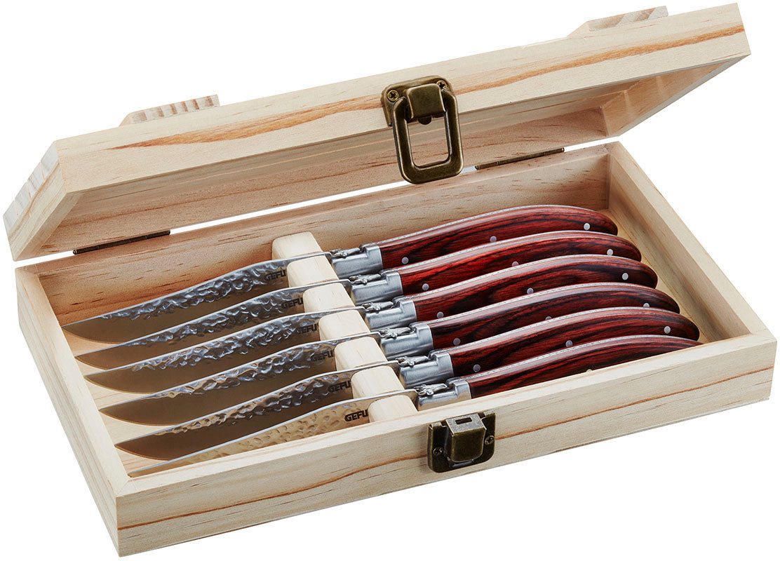 GEFU Steakbesteck RANCHO (7-tlg), 6 Personen, Klingenstahl, Massivholz, scharfe Klingen, ergonomisches Design, stilvolles Set