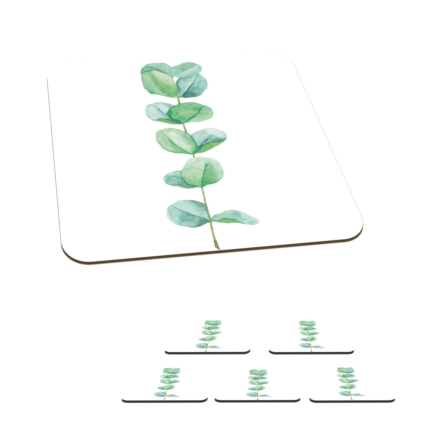 MuchoWow Glasuntersetzer Aquarell - Eukalyptus - Pflanze, Zubehör für Gläser, 6-tlg., Glasuntersetzer, Tischuntersetzer, Korkuntersetzer, Untersetzer, Tasse