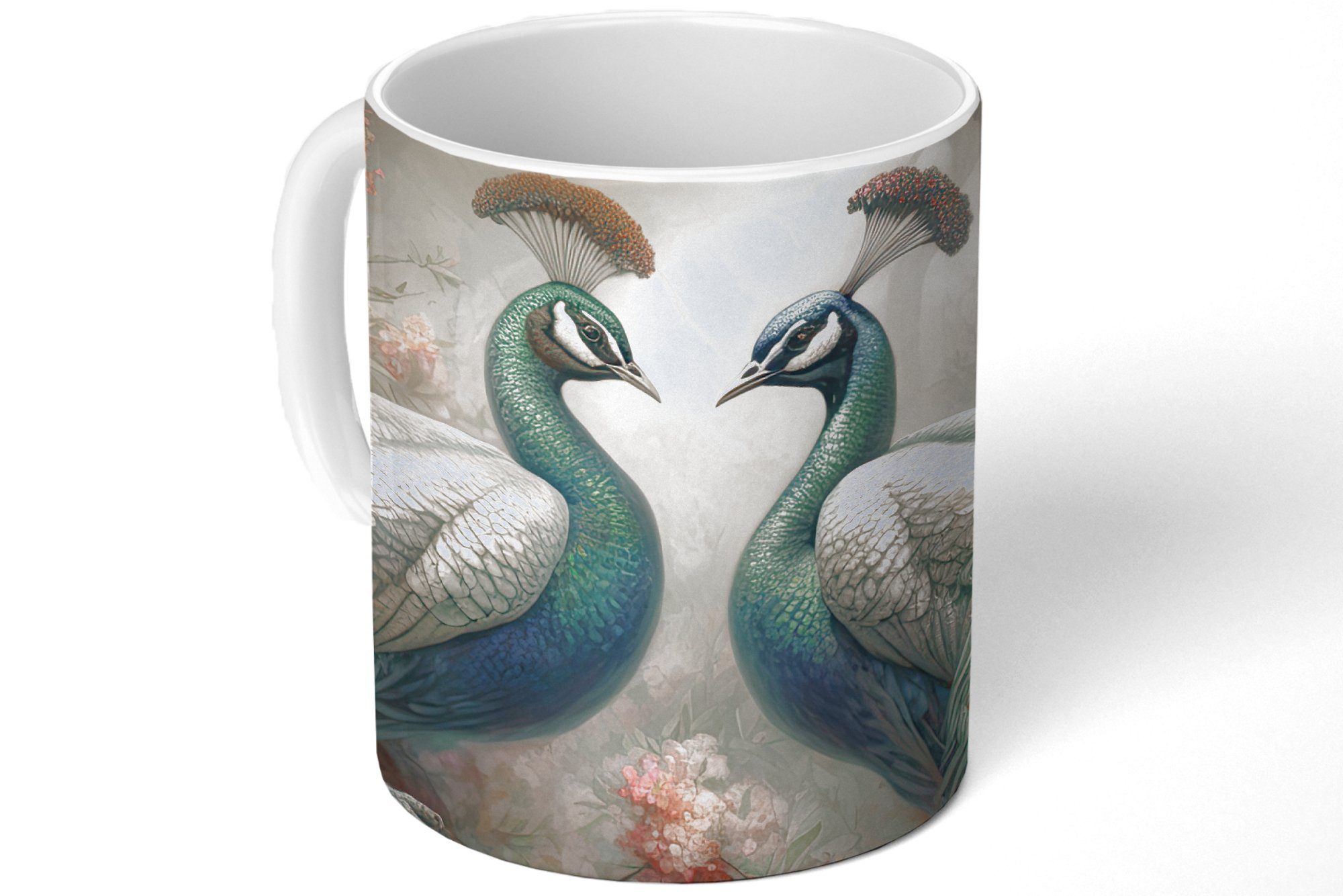 MuchoWow Tasse Pfaue - Teetasse, Geschenk Natur, - Becher, Teetasse, Kaffeetassen, Vögel Pfauenfedern - Keramik