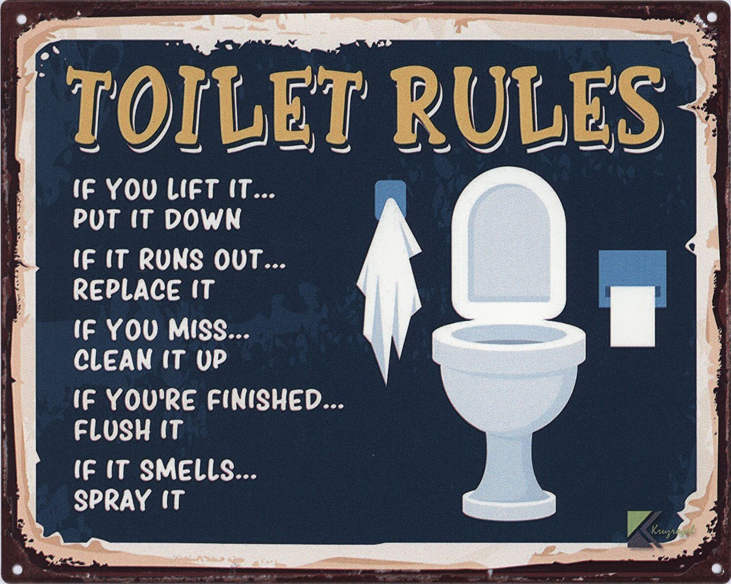 Metallschild Blechschild Toilet Rules WC