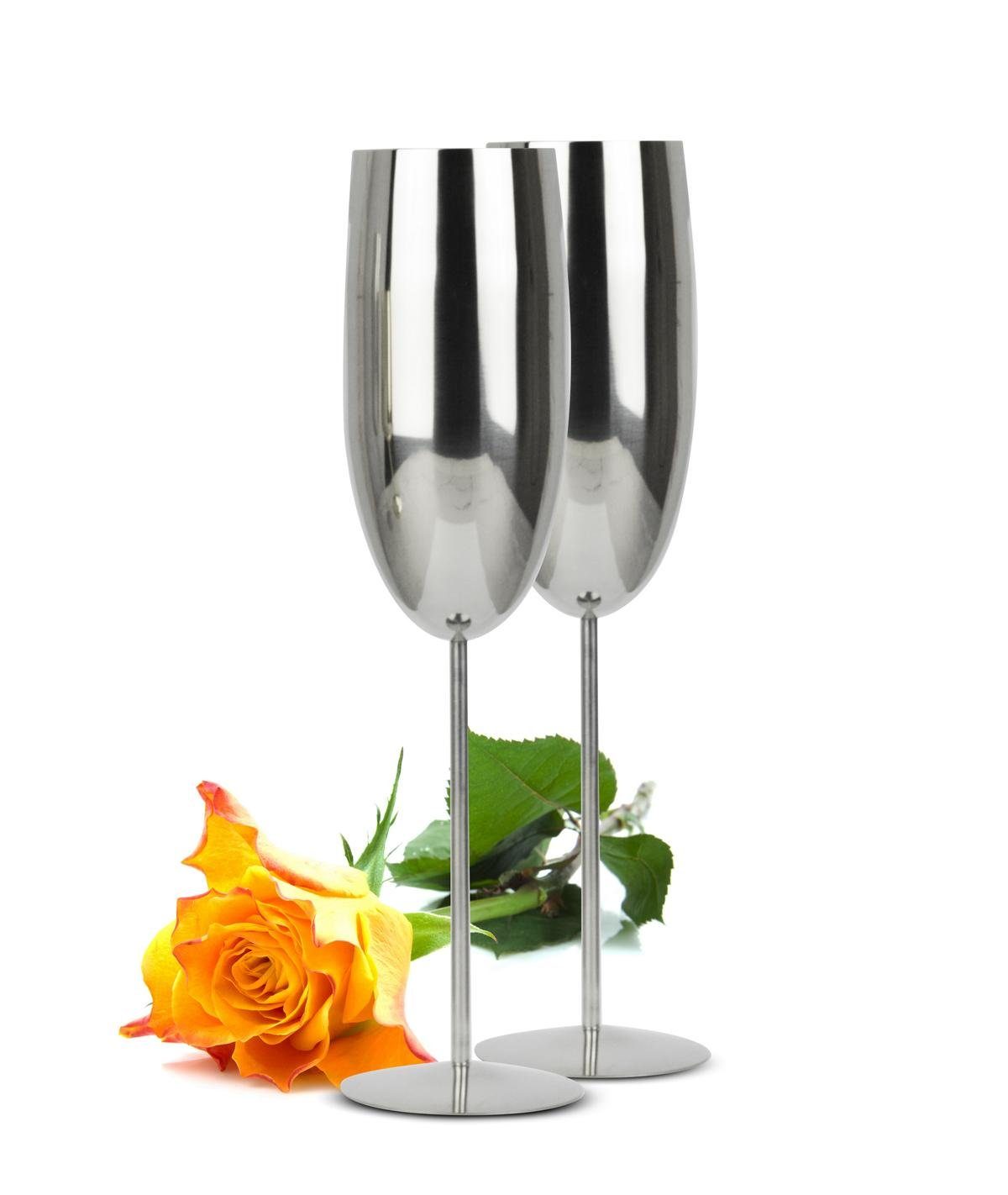 Sendez Sektglas 2 Sektgläser 270ml Edelstahl Silber Sektkelche Champagner Sektglas Proseccoglas, Edelstahl