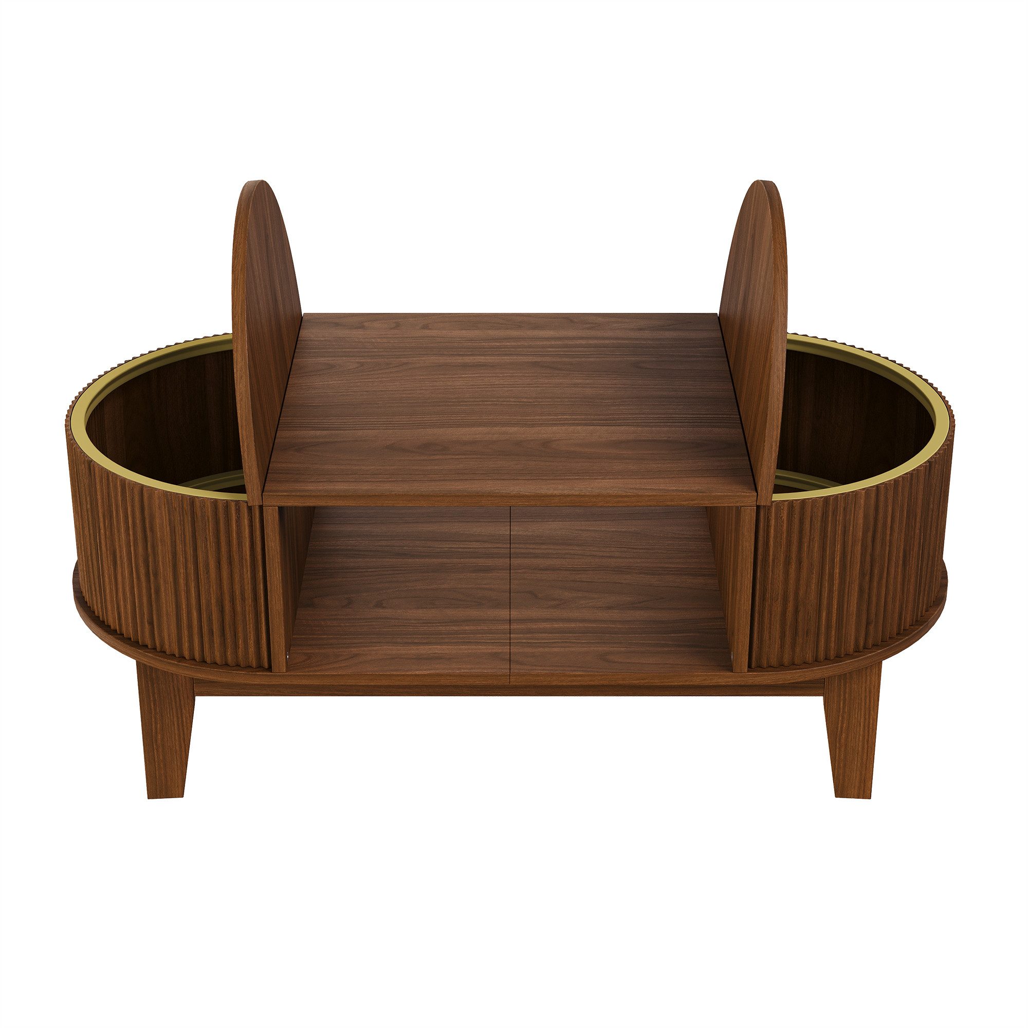 FUROKOY Couchtisch aus walnussfarbenem Holz Wohnzimmertisch, Sofatisch oval, Beistelltisch mit verstecktem Stauraum,Holzbeinen