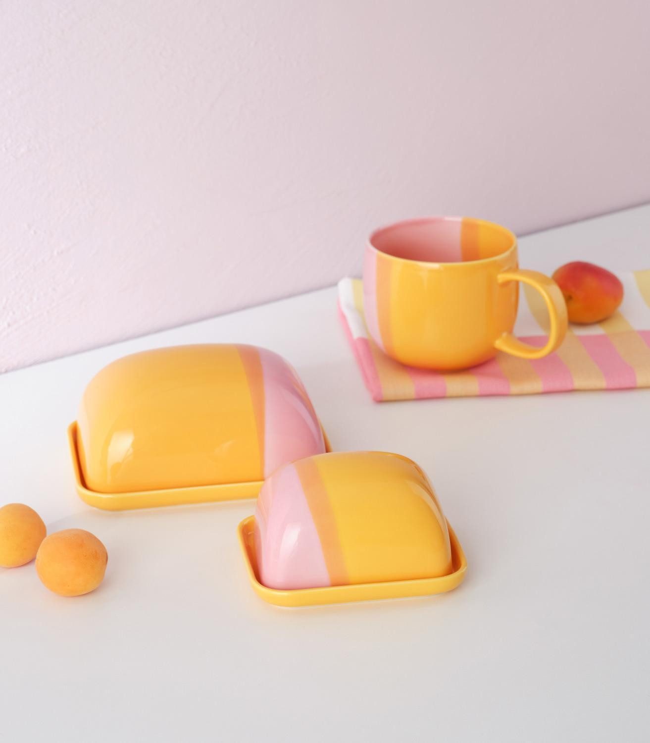 ASA SELECTION Butterdose Butterdose JOY, 11,5 x 9,5 cm, Orange, Rosa, Porzellan, (1-tlg), Porzellan