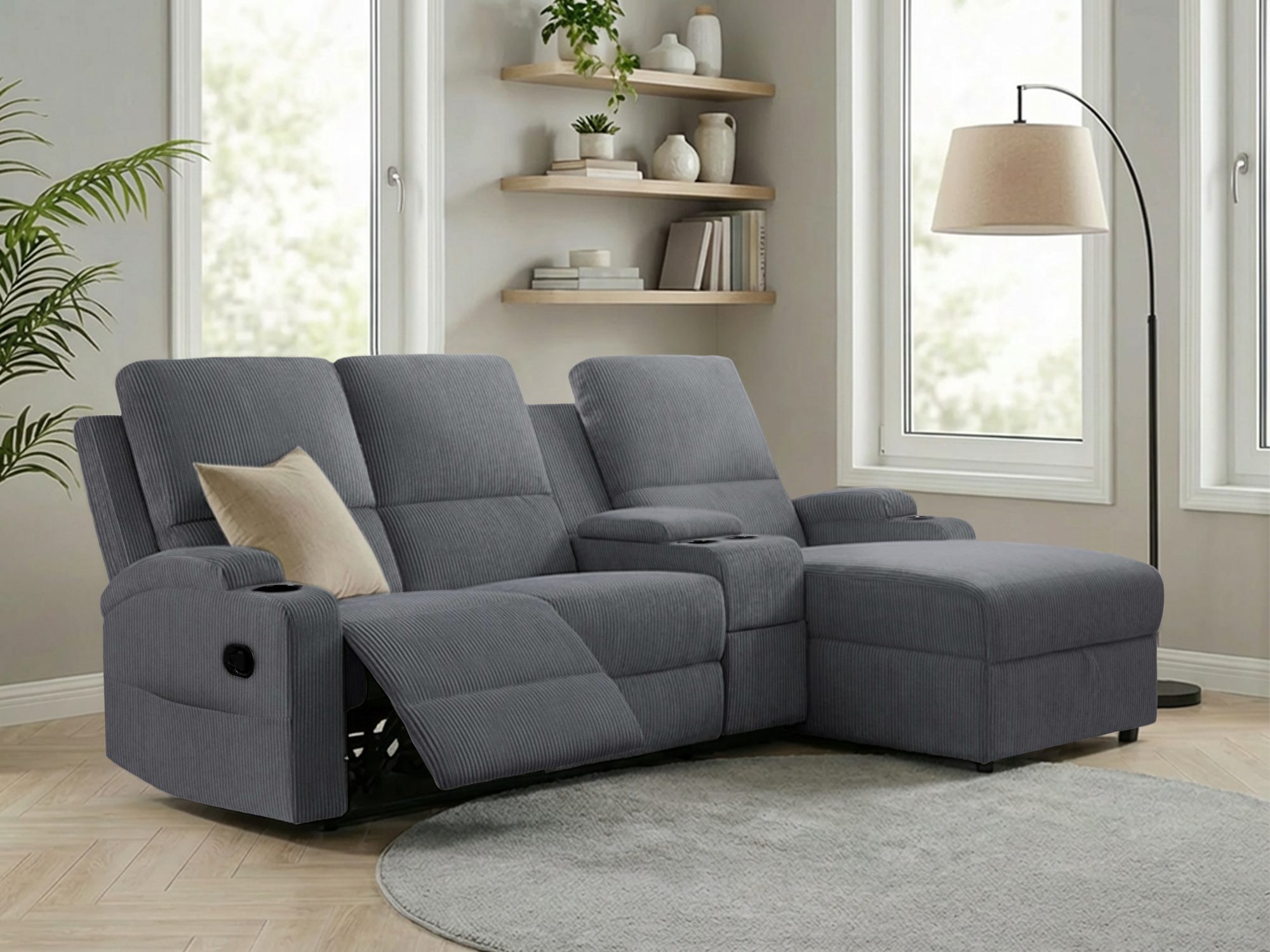 OTTO home Ecksofa NAPORI Multimediasofa, 3er Kinosessel XXL, L-Form, Cord, Kinosofa mit Relaxfunktion, Getränkehalter, Staufach und Staukasten