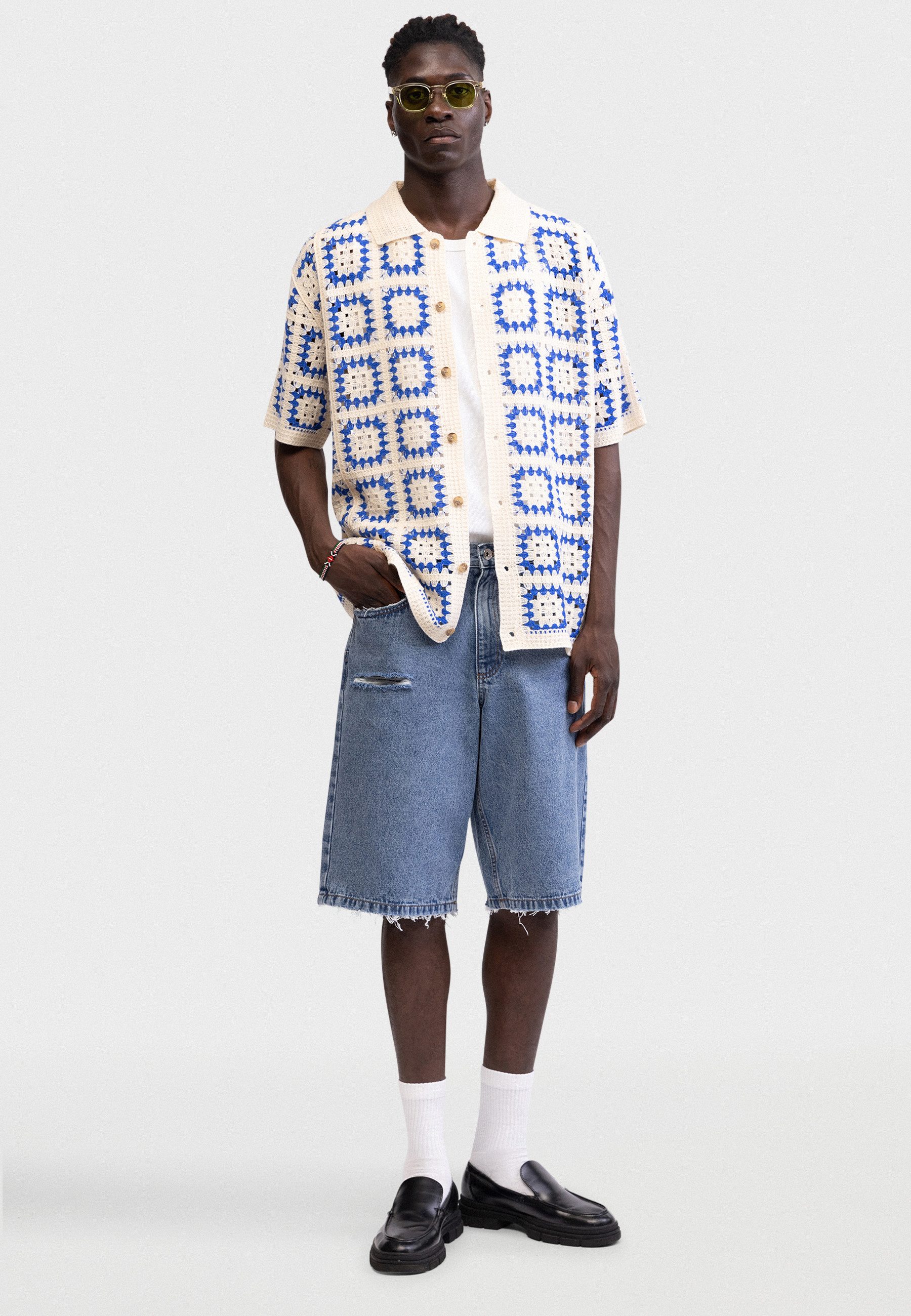 REDEFINED REBEL Kurzarmhemd Redefined Rebel Shirt RRFabian Shirt Crochet BOXY FIT