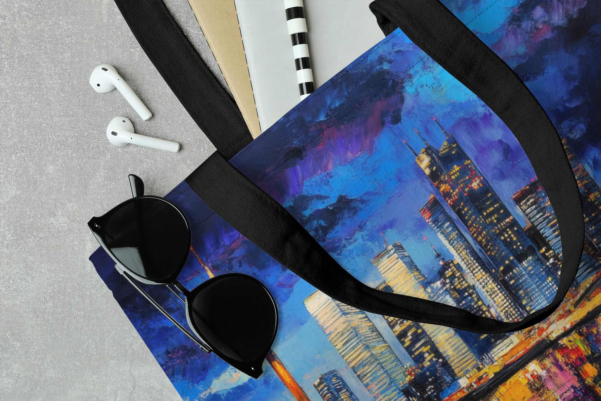 MuchoWow Shopper Skyline Toronto - Modern - Stadtlicht - Blau, Handtasche, Damen und Herren, Schultertasche, Umhängetasche, Tote Bag
