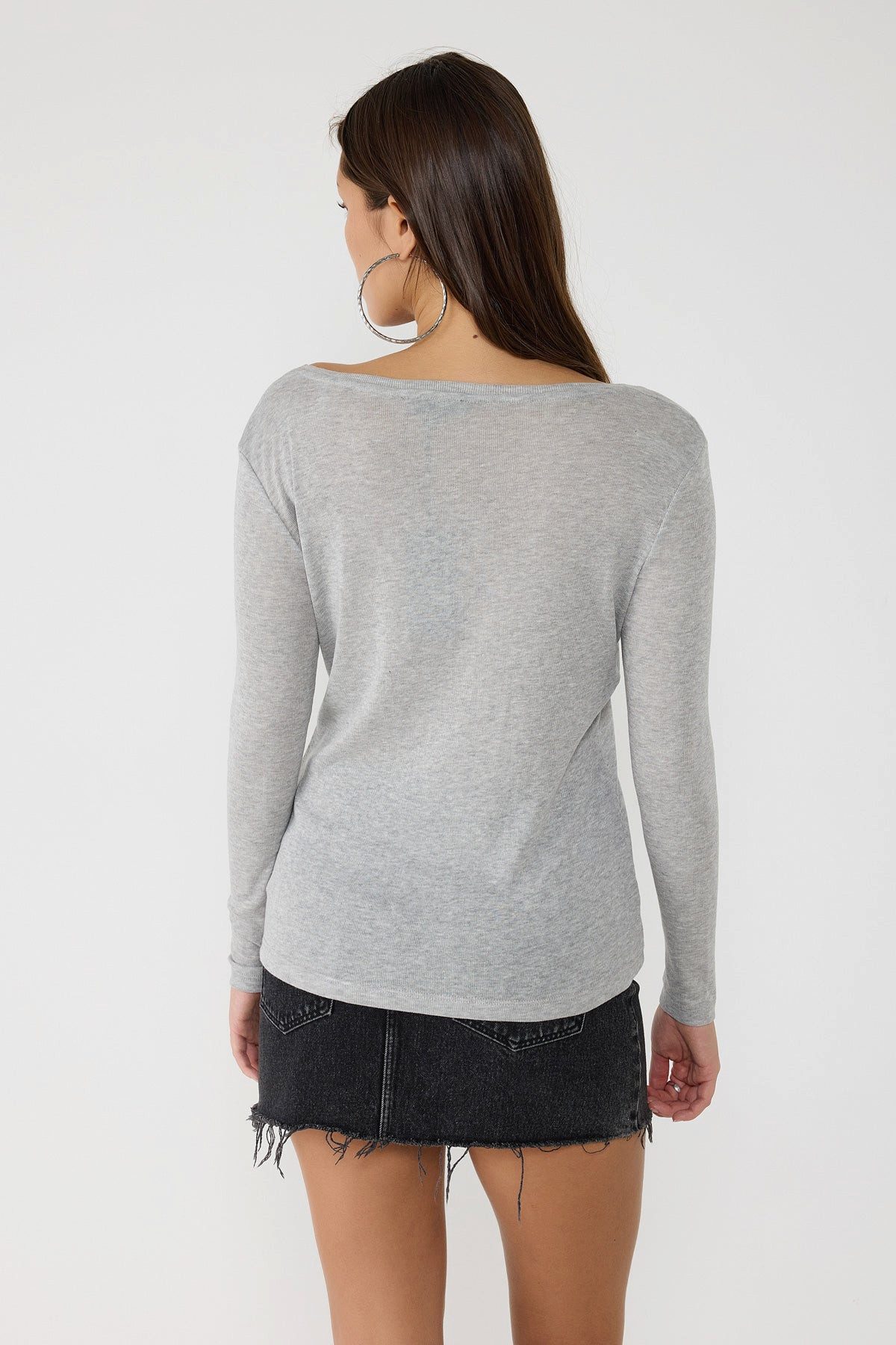 No Matter What Blusentop Basic-Bluse mit weitem Ausschnitt und langen Ärmeln