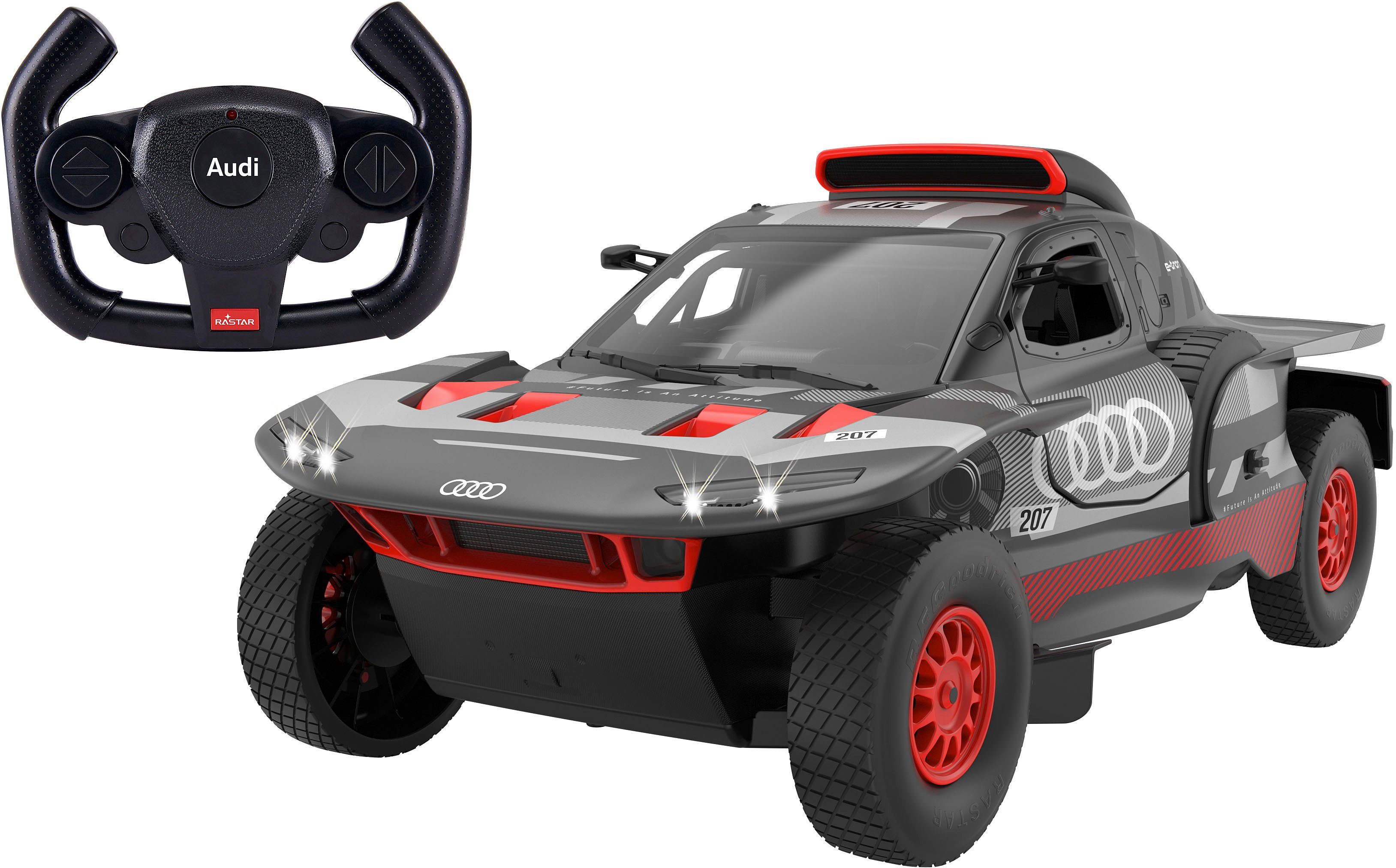 Jamara RC-Auto Deluxe Cars, AUDI RS Q e-tron E2 1:14, grau - 2,4 GHz, mit LED-Lichtern