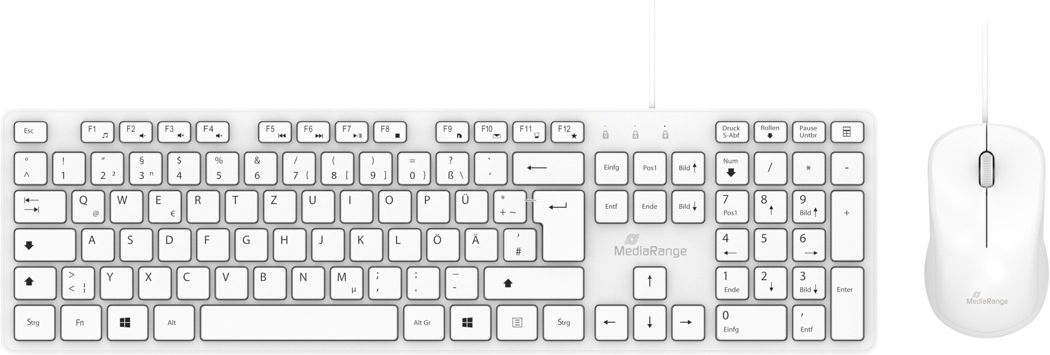 Mediarange Set Maus und Tastatur mit Kabel 3 QWERTZ weiß MROS276 Tastatur- und Maus-Set