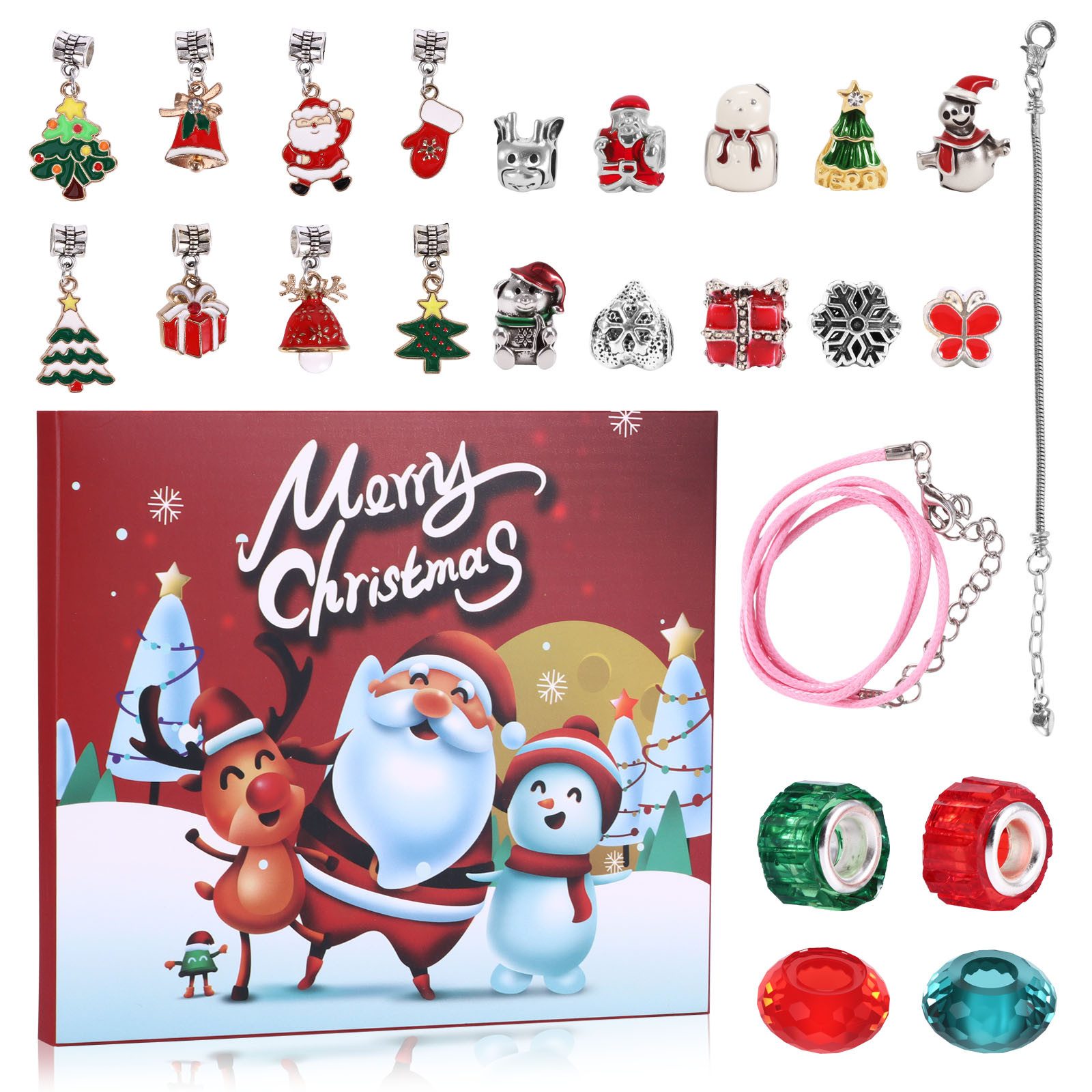 BlingBin Адвент-календар своїми руками 24-Tage Countdown Kalender Armband Blindbox Weihnachtsarmband Geschenk (1er Set, 24-tlg), für Weihnachts Countdown Adventskalender 22 Charm-Perle