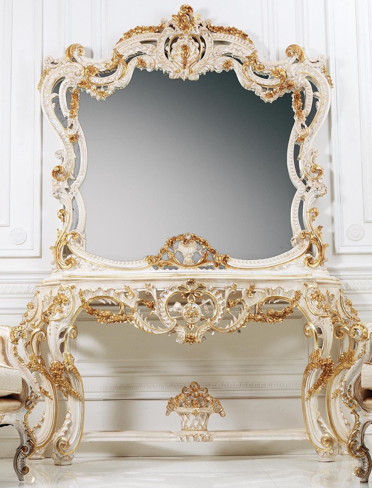 JVmoebel Spiegel Eleganter Schminktisch in Weiß aus Holz mit Spiegel und Stauraum (1-St), Made in Europa