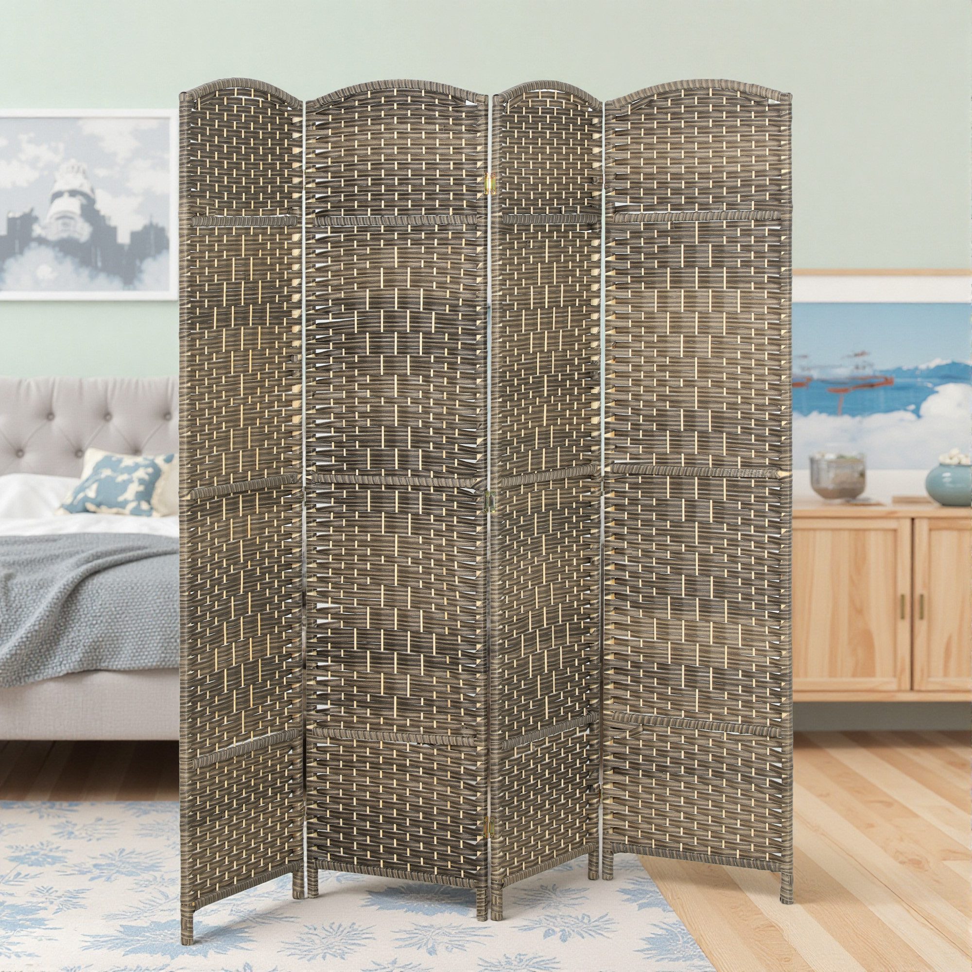 HOMCOM Paravent Faltbar Raumtrenner Stellwand Sichtschutz (Raumteiler, 4 St., Trennwand), für Wohnzimmer 180 x 180 cm Braun