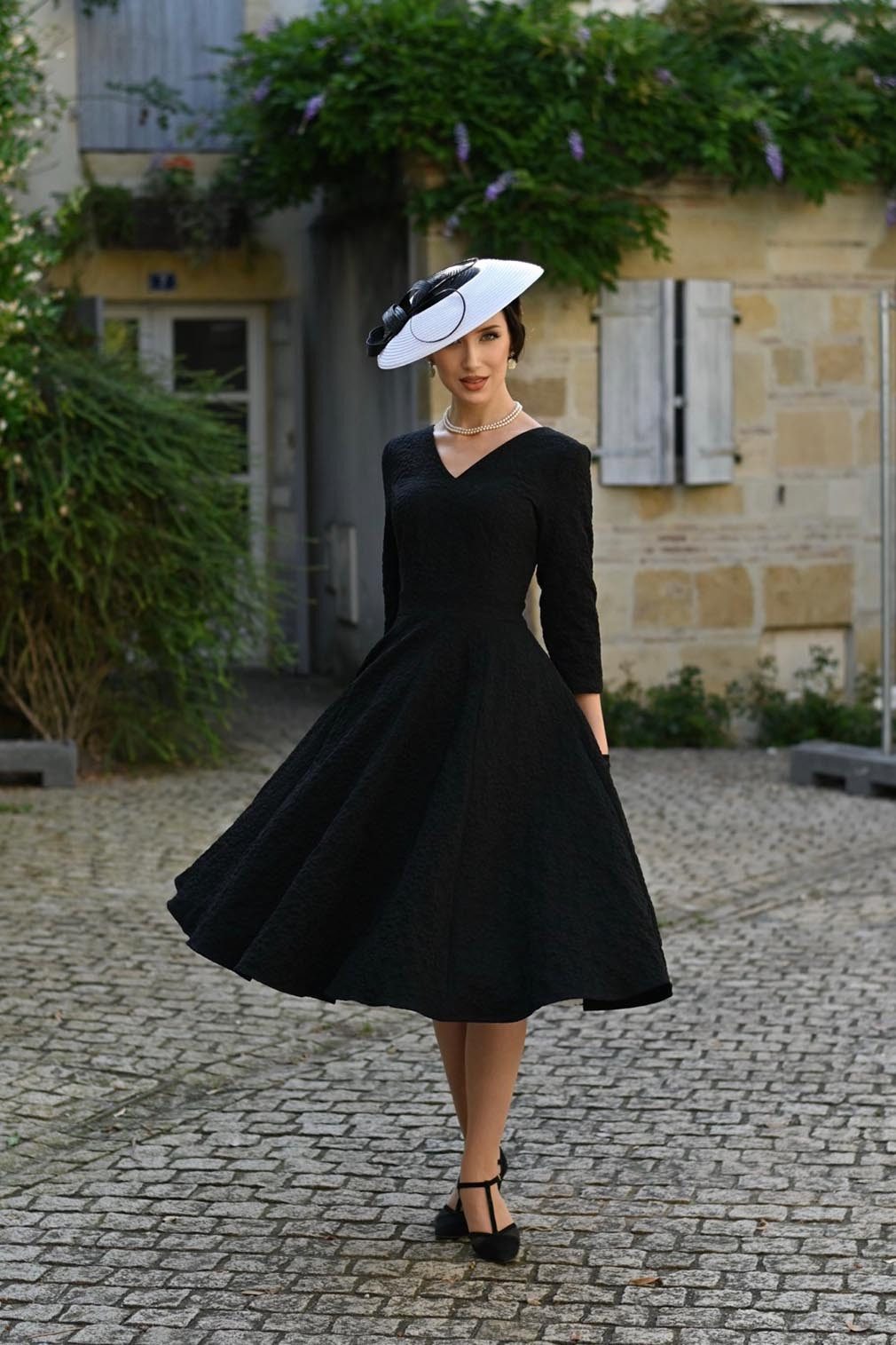 Hearts & Roses London A-Linien-Kleid Piper Black Floral Blumen Vintage Retro 50er