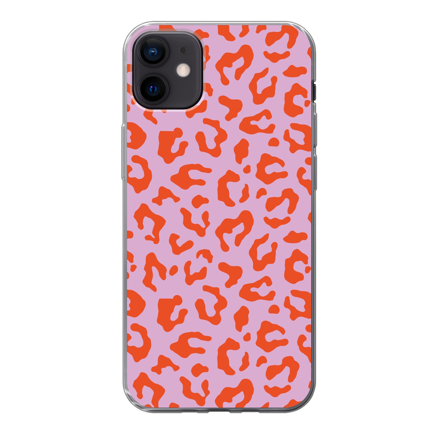 MuchoWow Handyhülle für Apple iPhone 12 mini Pantherprint - Rot - Lila - Rosa - Tierprint, Smartphone-Bumper, Print, Handy Schutzhülle Dünn