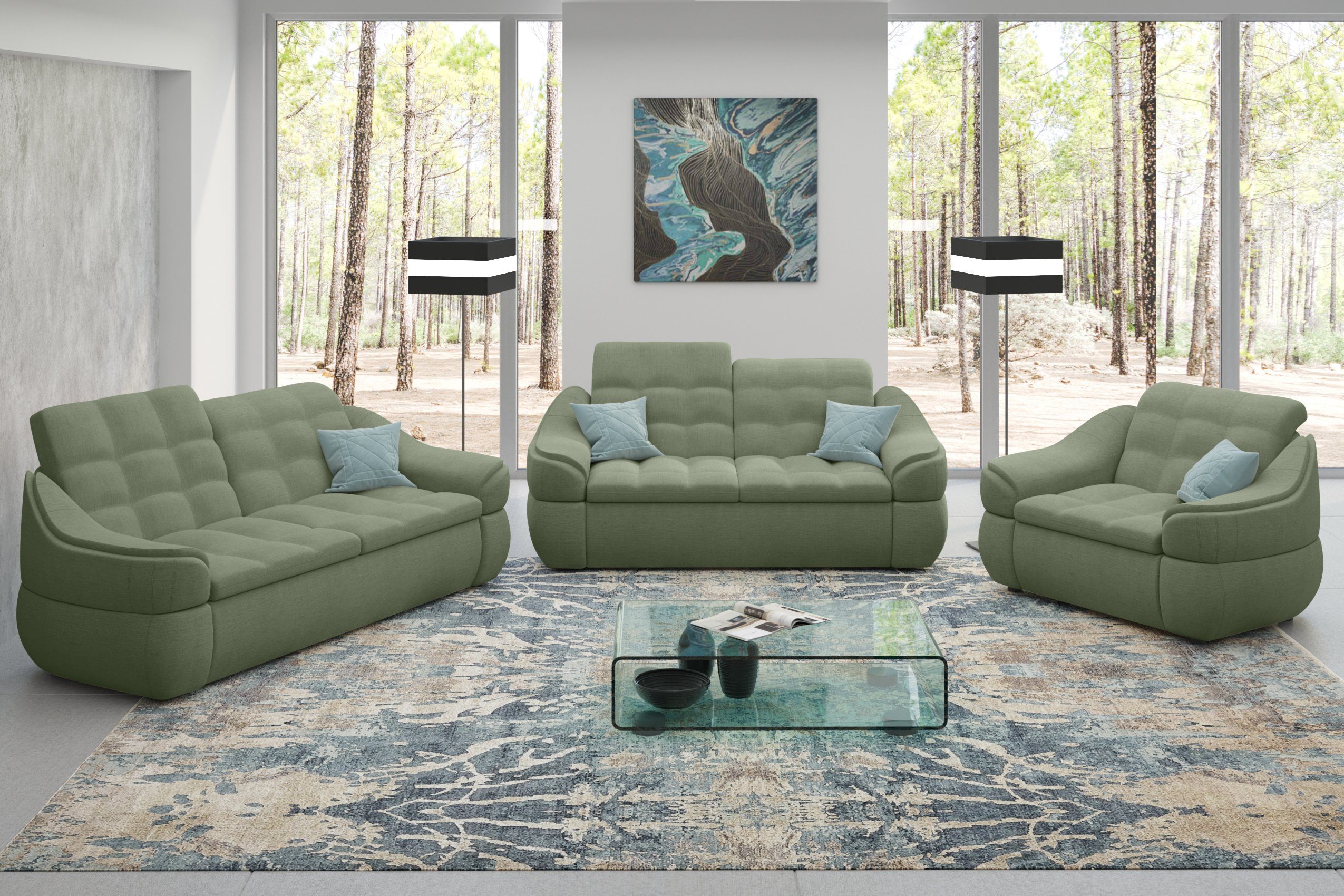 in bestehend Stylefy und (3-tlg), Sofa Modern 2 Polstergarnitur Sofa, (Set Europa 2-Sitzer Sessel, made aus Alisa, ,5-Sitzer Design,