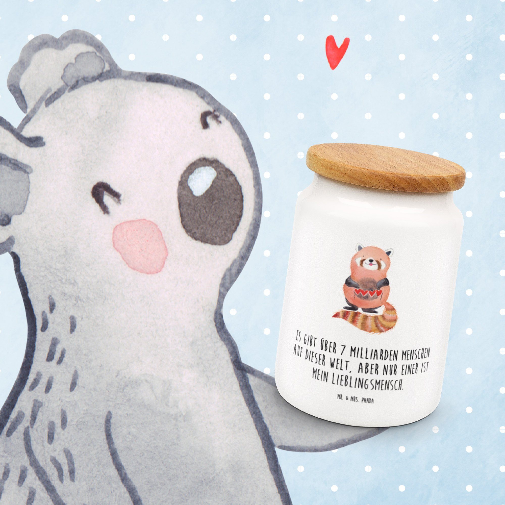Mr. & Mrs. Panda - Keramik, Liebe, Keramikdose, - (1-tlg) Geschenk, Roter Vorratsdose L, Vorratsbehälter, Weiß Panda