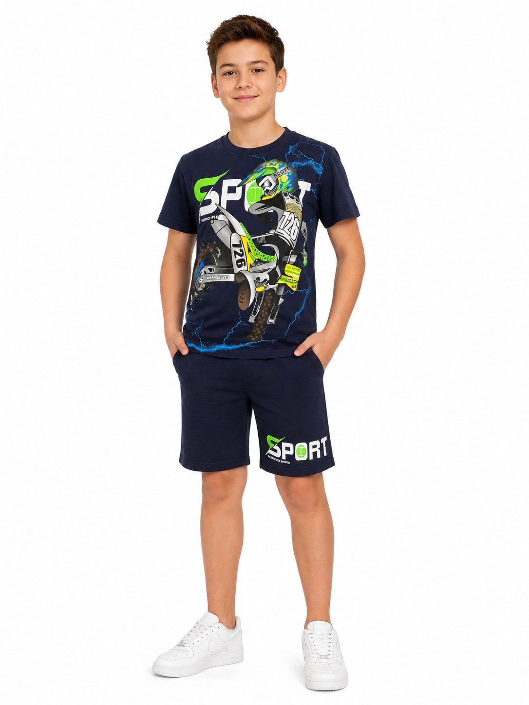Fashion Boy T-Shirt & Shorts T-Shirt + Shorts Sommerset 2er Set Bermuda Sweatshorts Sommer JS028e (Set, T-Shirt und Shorts)