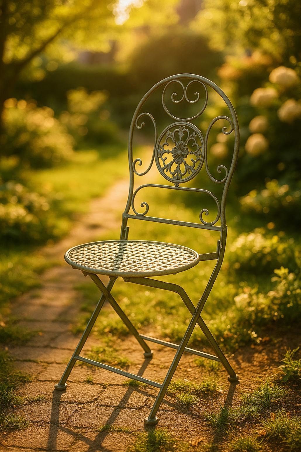 Kobolo 4-Fußstuhl Metallstuhl Gartenstuhl Vintage Nostalgie, Stuhl aus Metall antique (Einzelstück, 1 St), 40Lx43Bx46/93Hcm