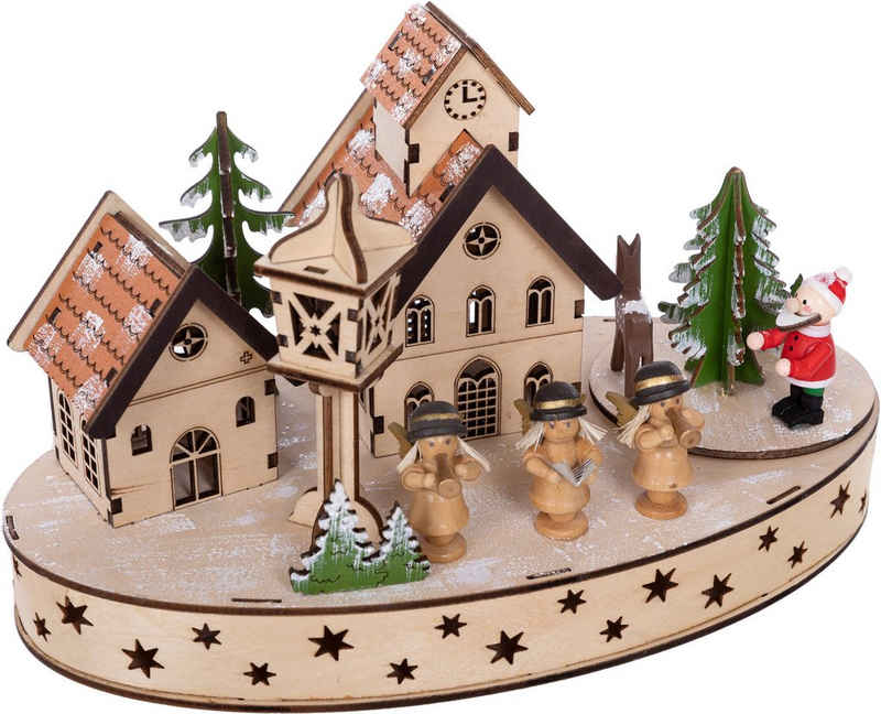 Myflair Möbel & Accessoires Weihnachtsdorf Winterlandschaft, Weihnachtsdeko, Spieluhr mit Musik, aus Holz, Höhe ca. 15 cm
