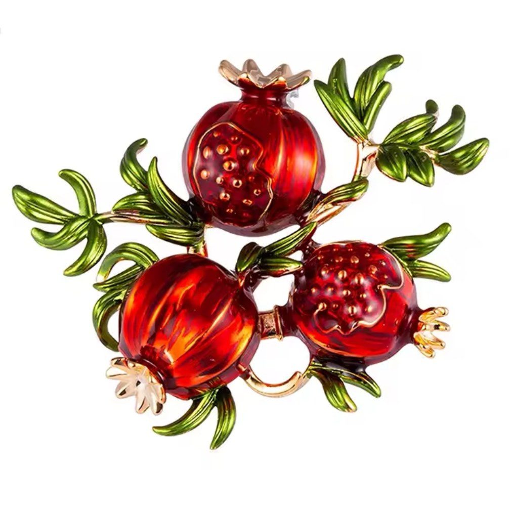 Dark-Desires Brosche Nostalgische Brosche Granatapfel emailliert, Damen Brosche vintage Accesssoire retro Anstecknadel