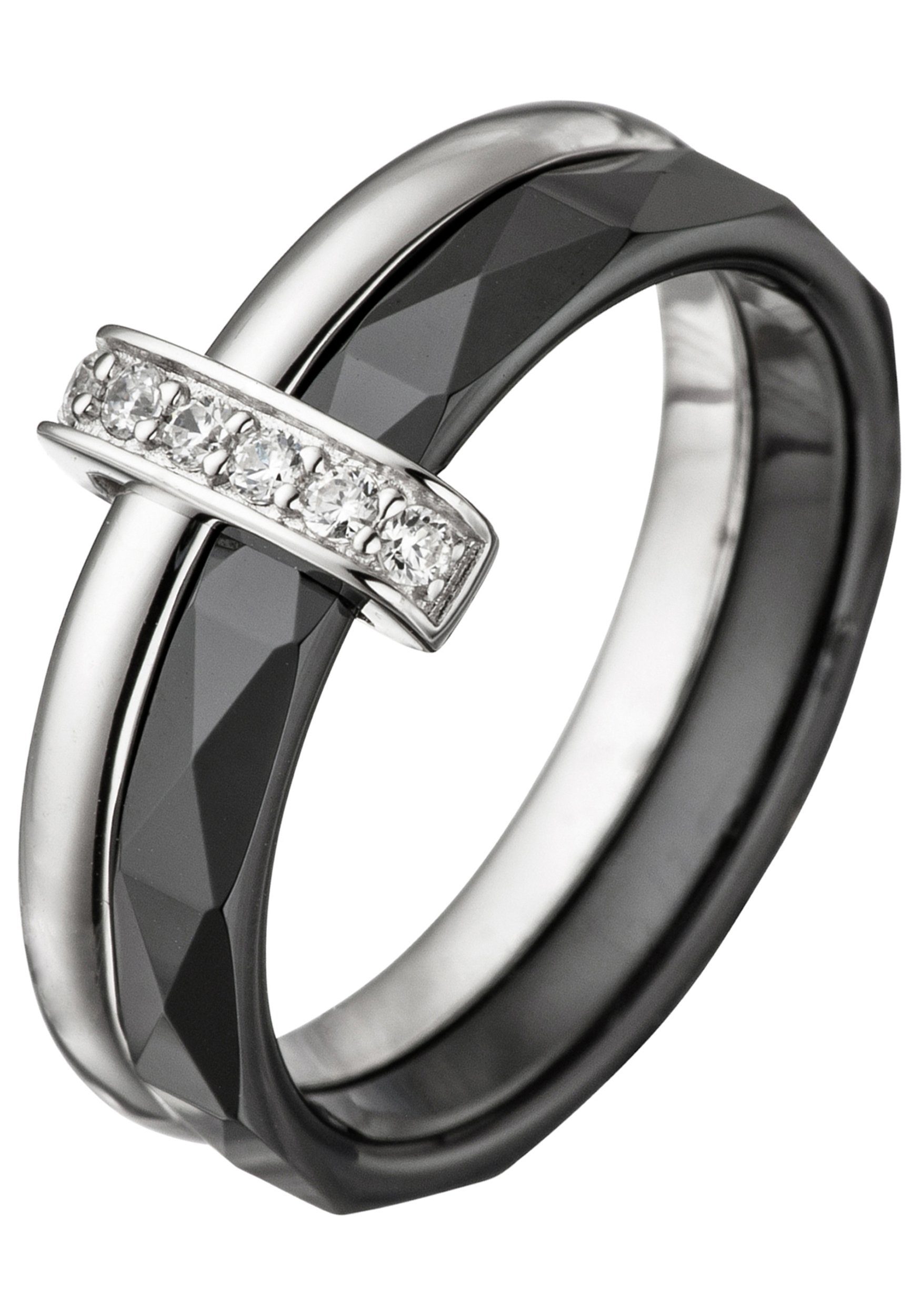 JOBO Fingerring, 925 Silber mit Keramik und 6 Zirkonia günstig online kaufen