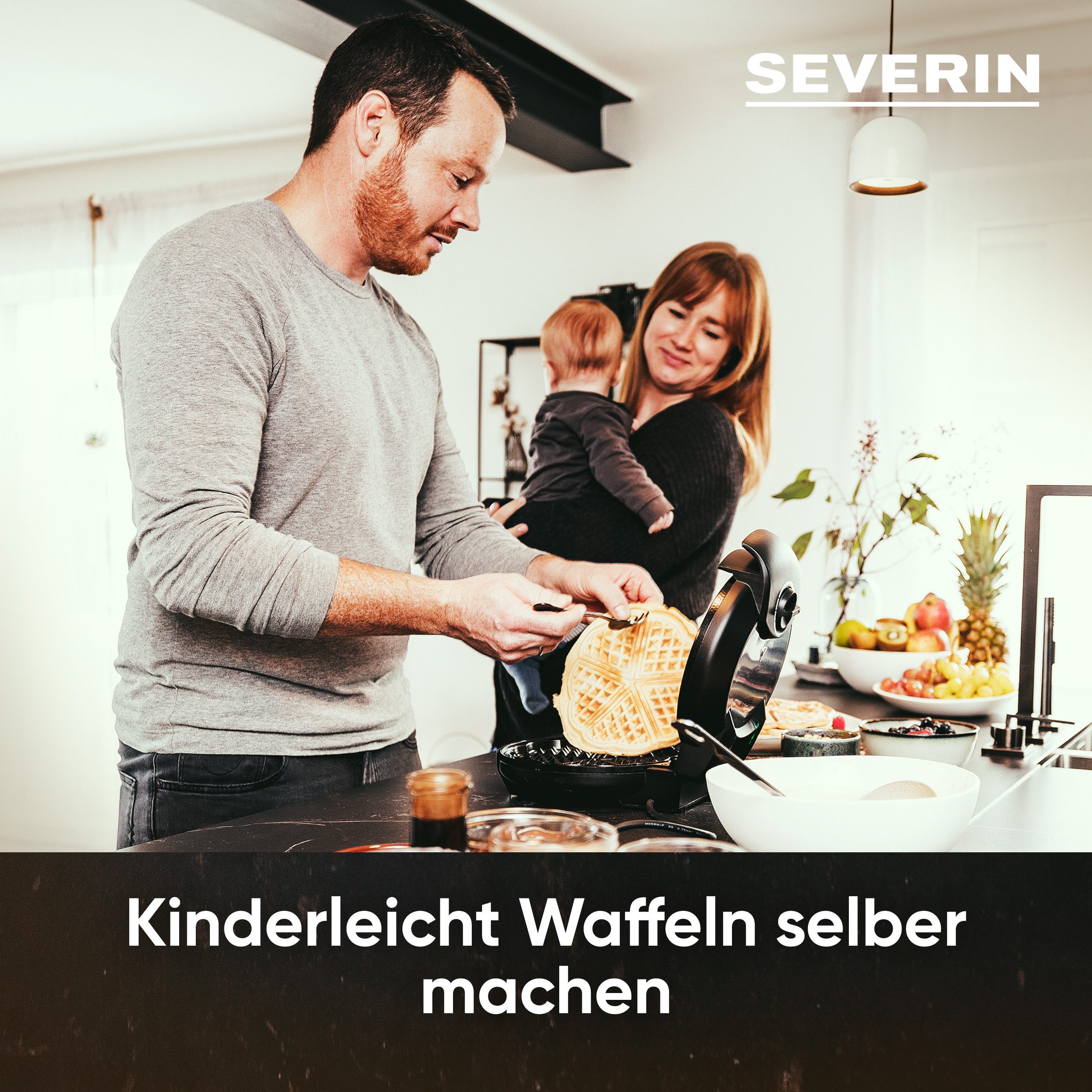 Severin Waffeleisen WA 2103, 1300 W, Antihaftbeschichtung, für Herzwaffeln, ca. 1.300 W, schwarz/Edelstahl