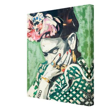 Bilderdepot24 Leinwandbild Kunstdruck Modern Malerei Frida Kahlo grün Bild auf Leinwand Groß XXL, Bild auf Leinwand; Leinwanddruck in vielen Größen