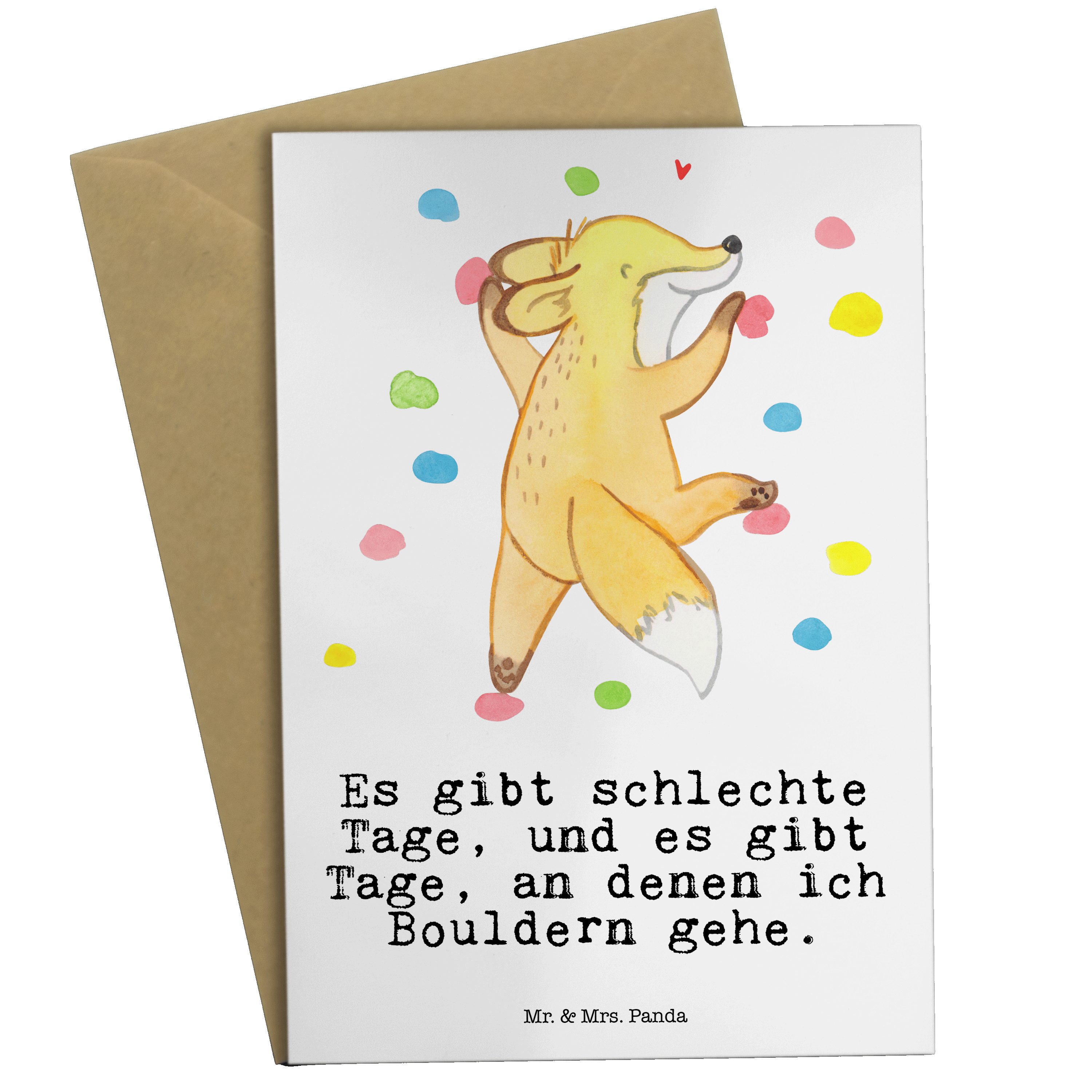 Mr. & Mrs. Panda Grußkarte Fuchs Bouldern Tage - Weiß - Geschenk, Geburtstagskarte, Hobby, Glück