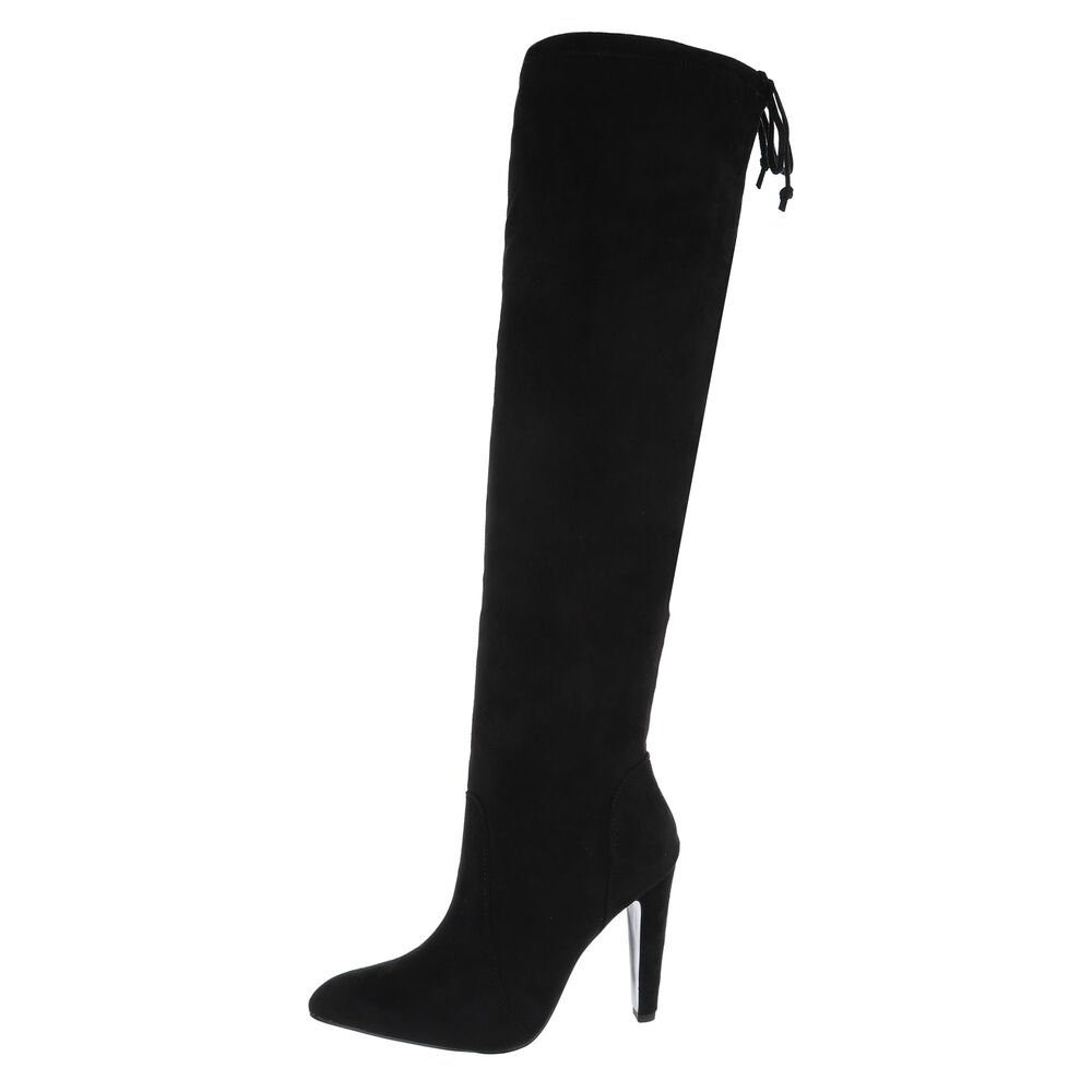 Ital-Design Damen Party & Clubwear Overkneestiefel Pfennig-/Stilettoabsatz High-Heel Stiefel in Schwarz