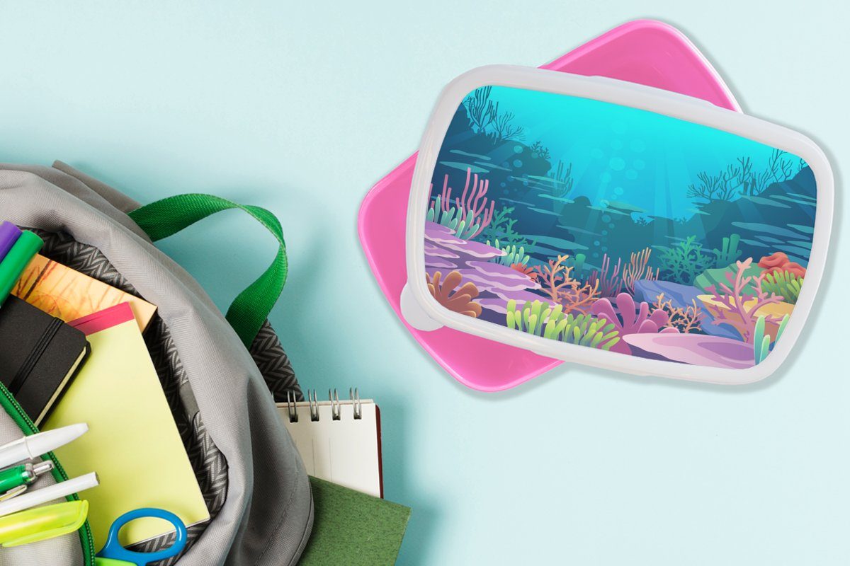 Erwachsene, Lunchbox Illustration, Snackbox, Meer (2-tlg), - Brotbox - rosa Mädchen, Kunststoff Kinder, Kunststoff, Korallen MuchoWow für Unterwasserwelt Brotdose -