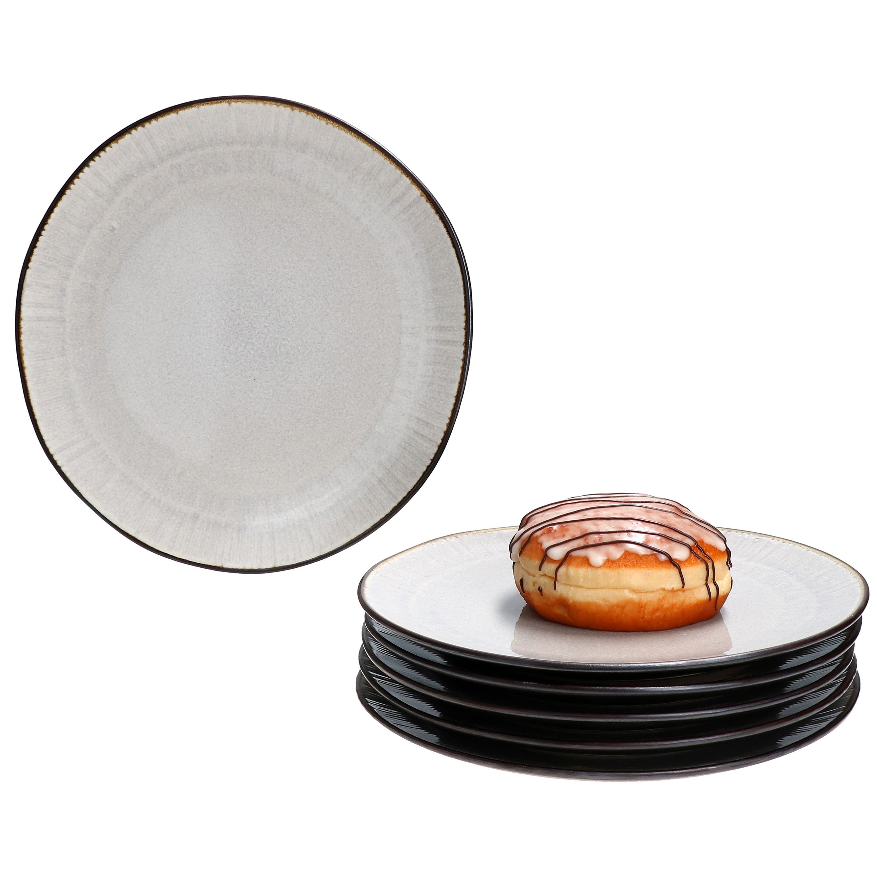 MamboCat Frühstücksteller 6x Reactive Glaze Dark Cement Kuchenteller 6 Personen Grau