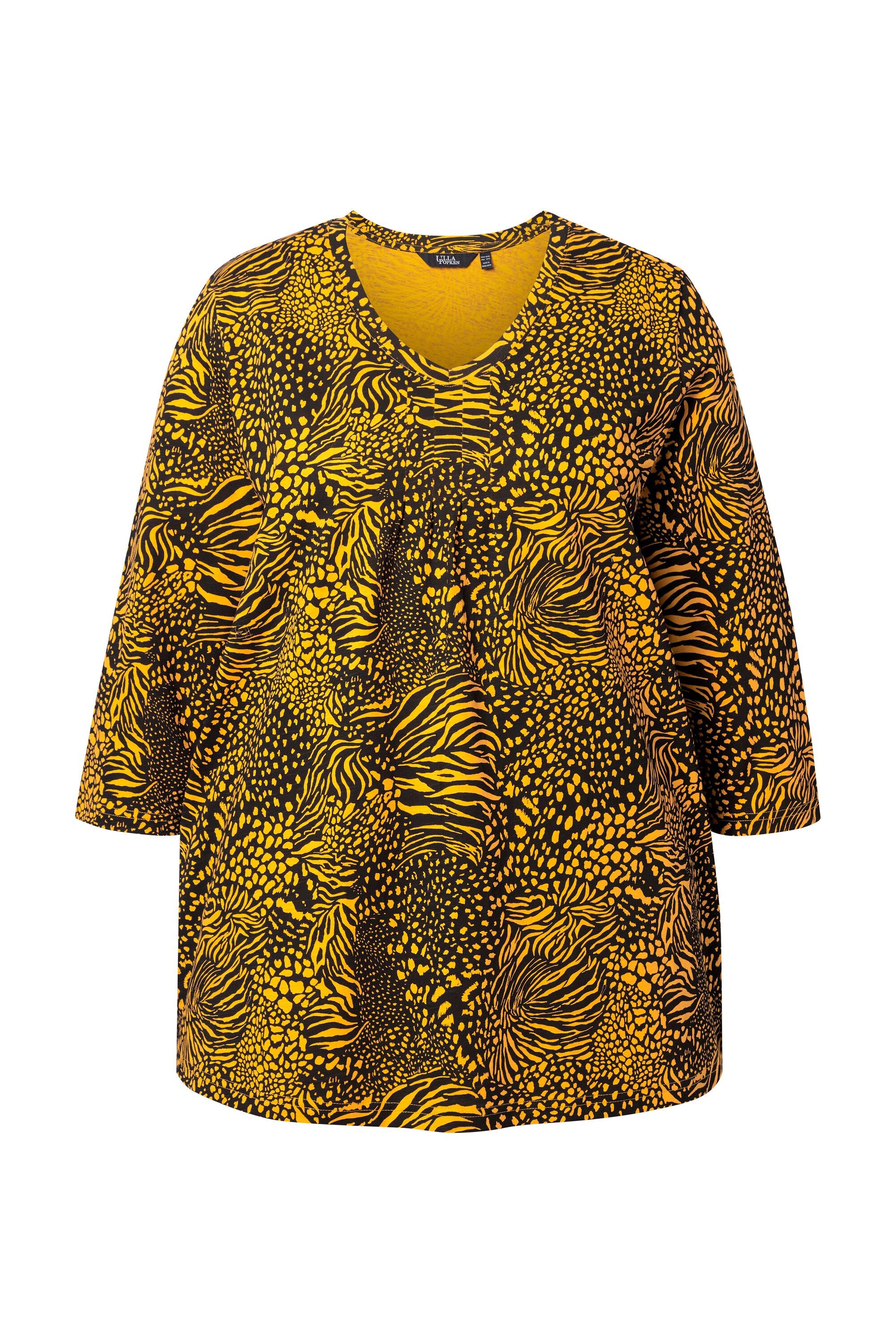 Ulla Popken Longsleeve Shirt Animalmuster A-Linie V-Ausschnitt 3/4-Arm günstig online kaufen