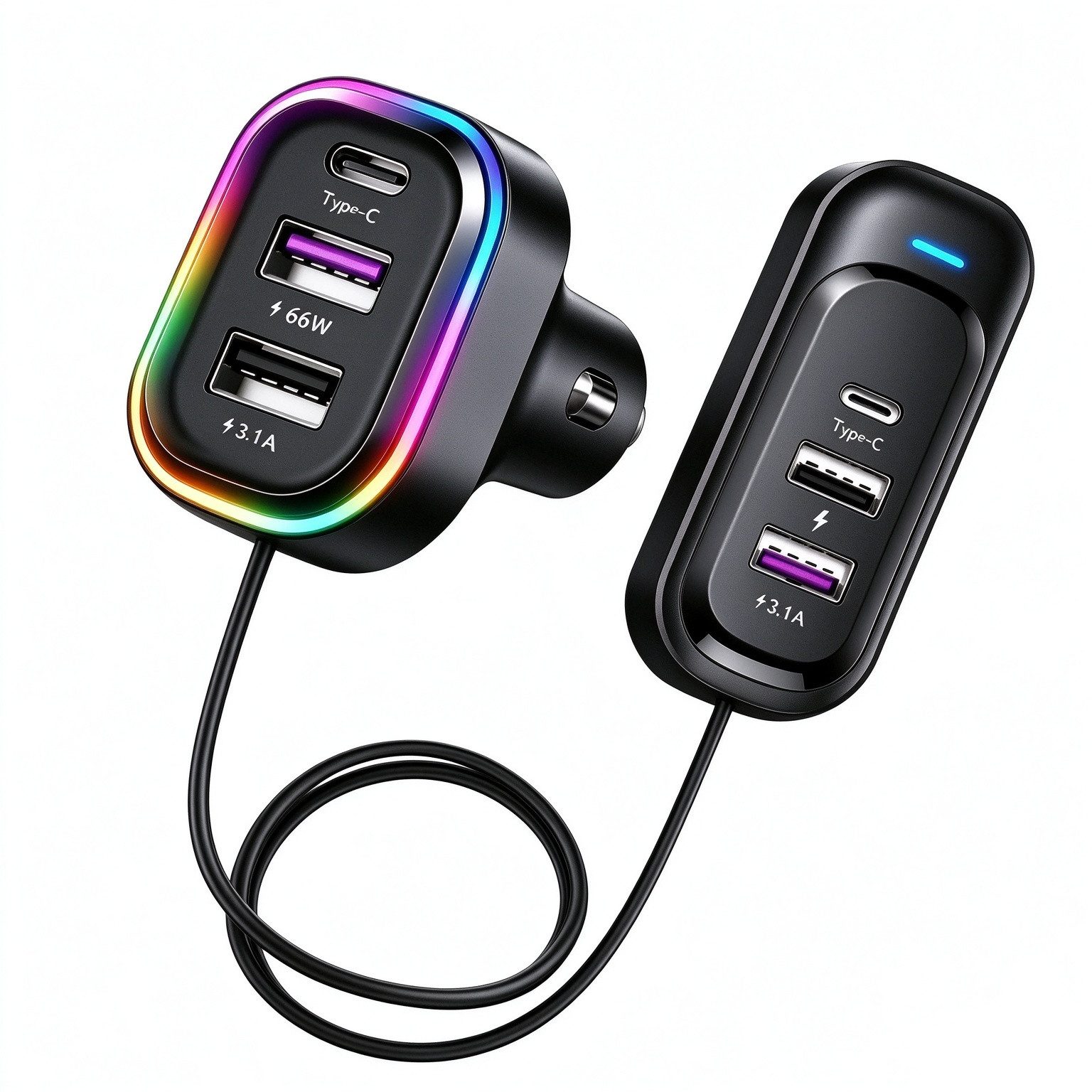 neue dawn Auto Ladegerät 66W Schnellladegerät USB C Zigarettenanzünder Adapter KFZ-Netzteil (KFZ 66W Schnellladegerät, 6 Port, 4*USB A + 2*Type C, USB C Ladegeräte)