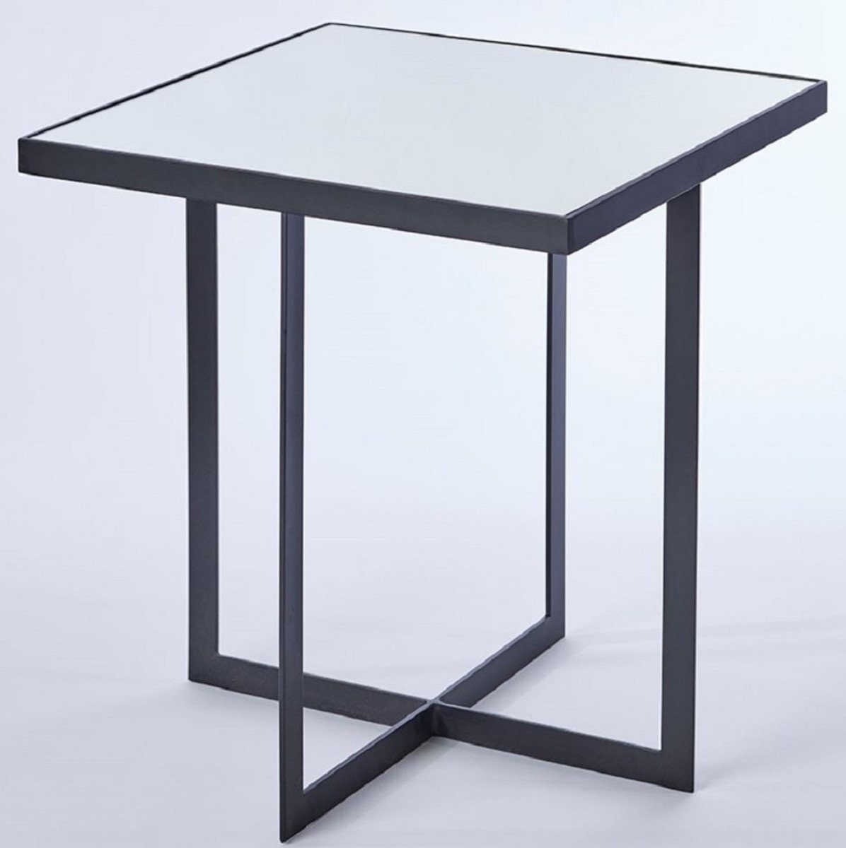 Casa Padrino Beistelltisch Luxus Beistelltisch Schwarz 51 x 51 x H. 55 cm - Metall Tisch mit Spiegelglas Tischplatte - Luxus Möbel