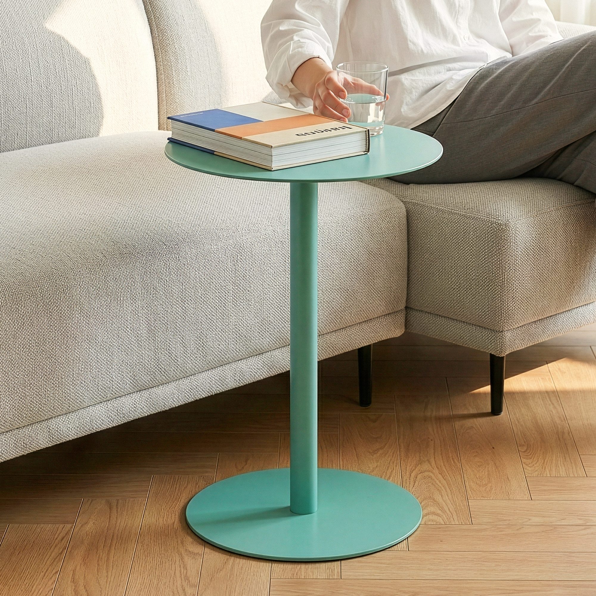 en.casa Beistelltisch, »Nastätten« Balkontisch aus Metall 50 x 40 cm Mintgrün