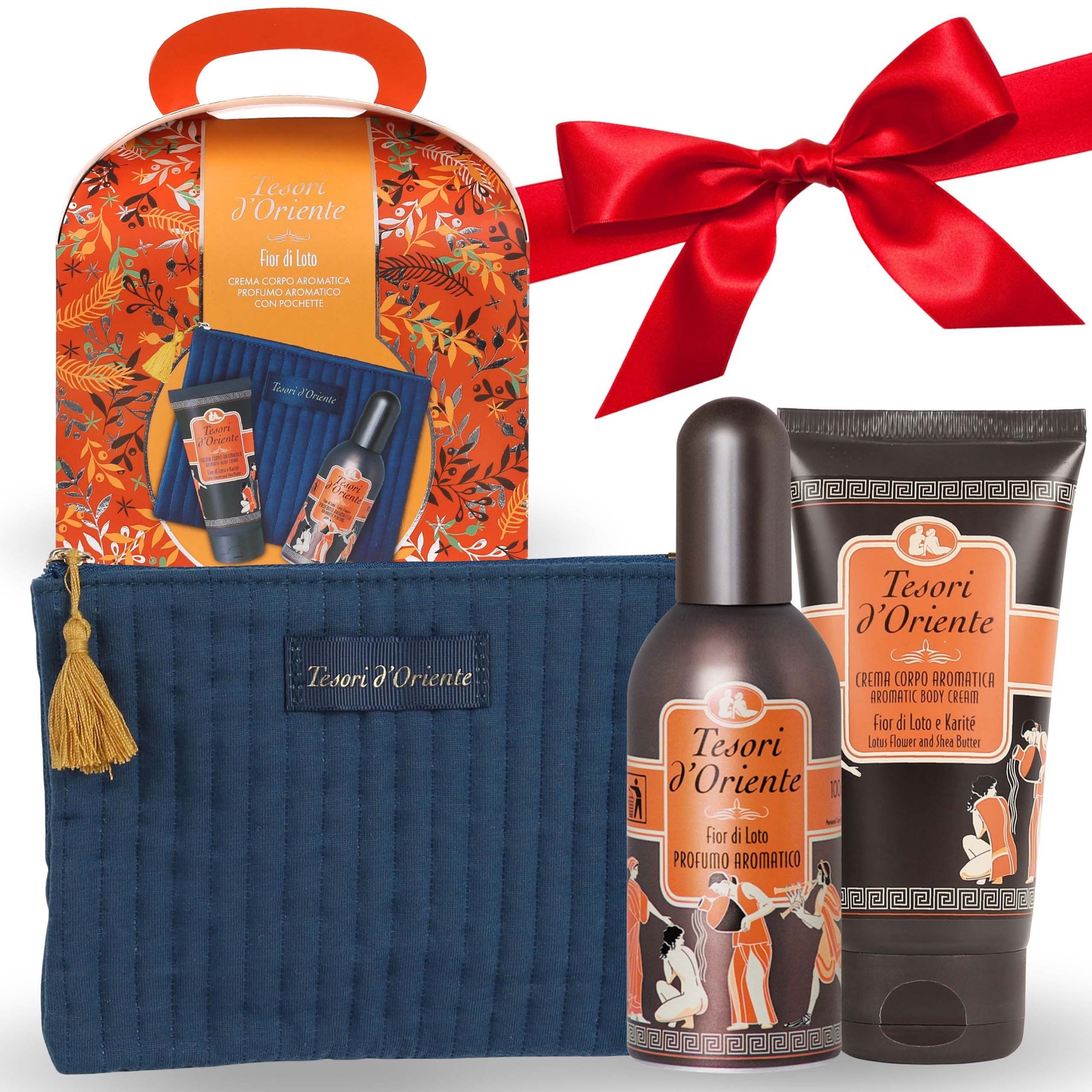 Tesori d´Oriente Pflege-Geschenkset Tesori d'Oriente Fior di Lotto SET, Eau de Toilette, Creme + Tasche, 3-tlg.