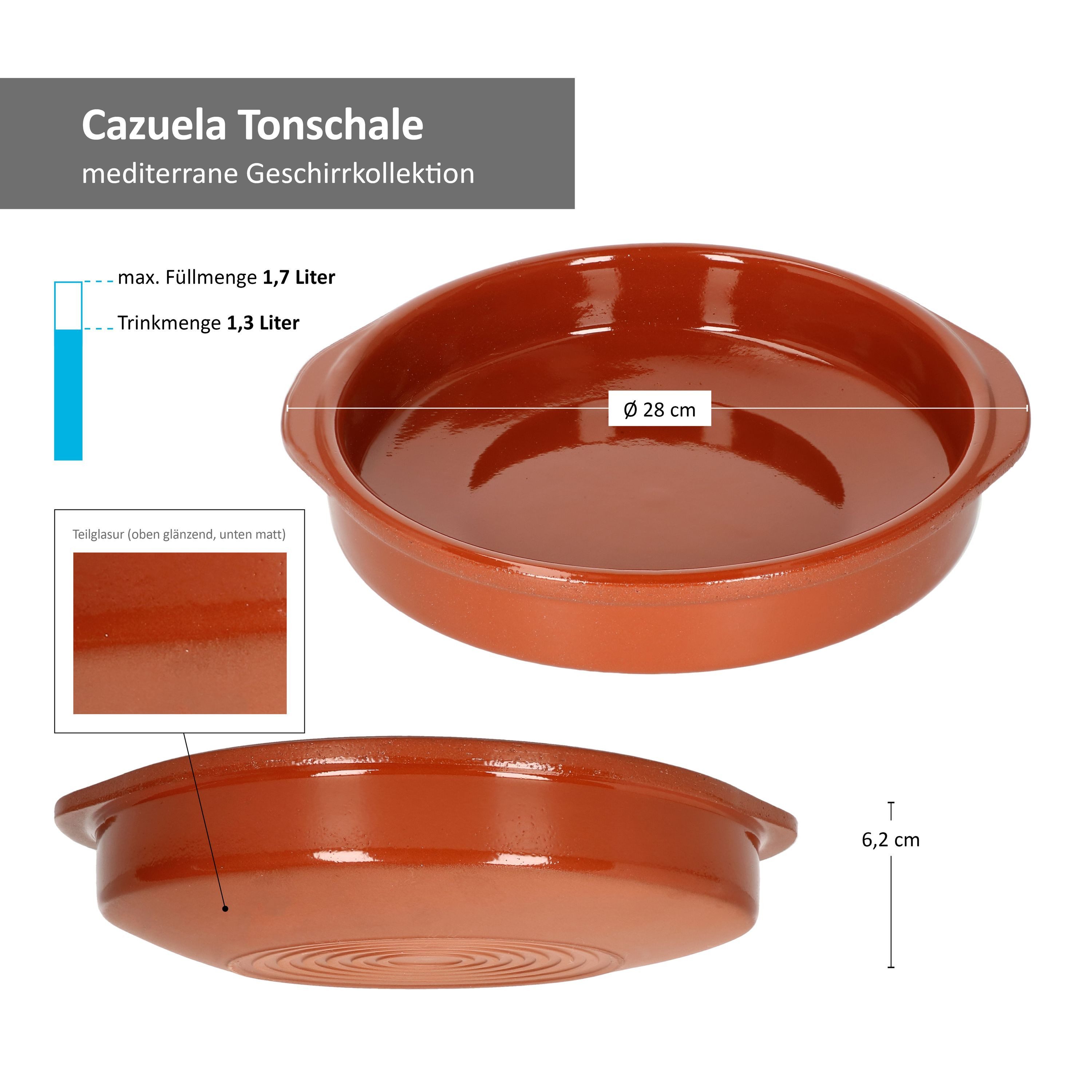 MamboCat Tapas-Schale 2er Set Cazuela Bernd XXL Ø 25,5cm Tonschalen mit Griffen, Ton – Bild 5 von 5