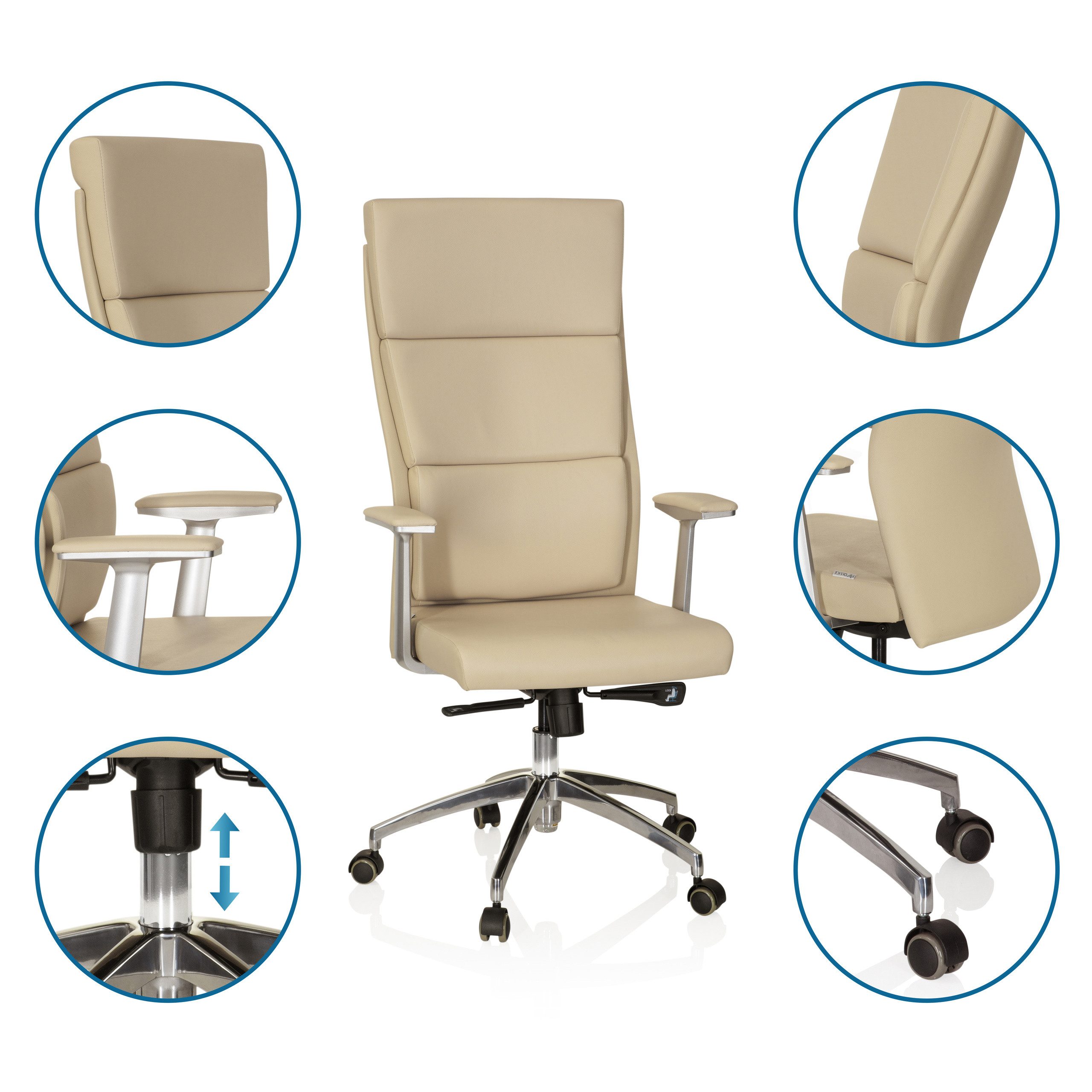 hjh OFFICE Drehstuhl Luxus Chefsessel Monza 20 Leder mit Armlehnen (1 St), Profi Bürostuhl Schreibtischstuhl ergonomisch