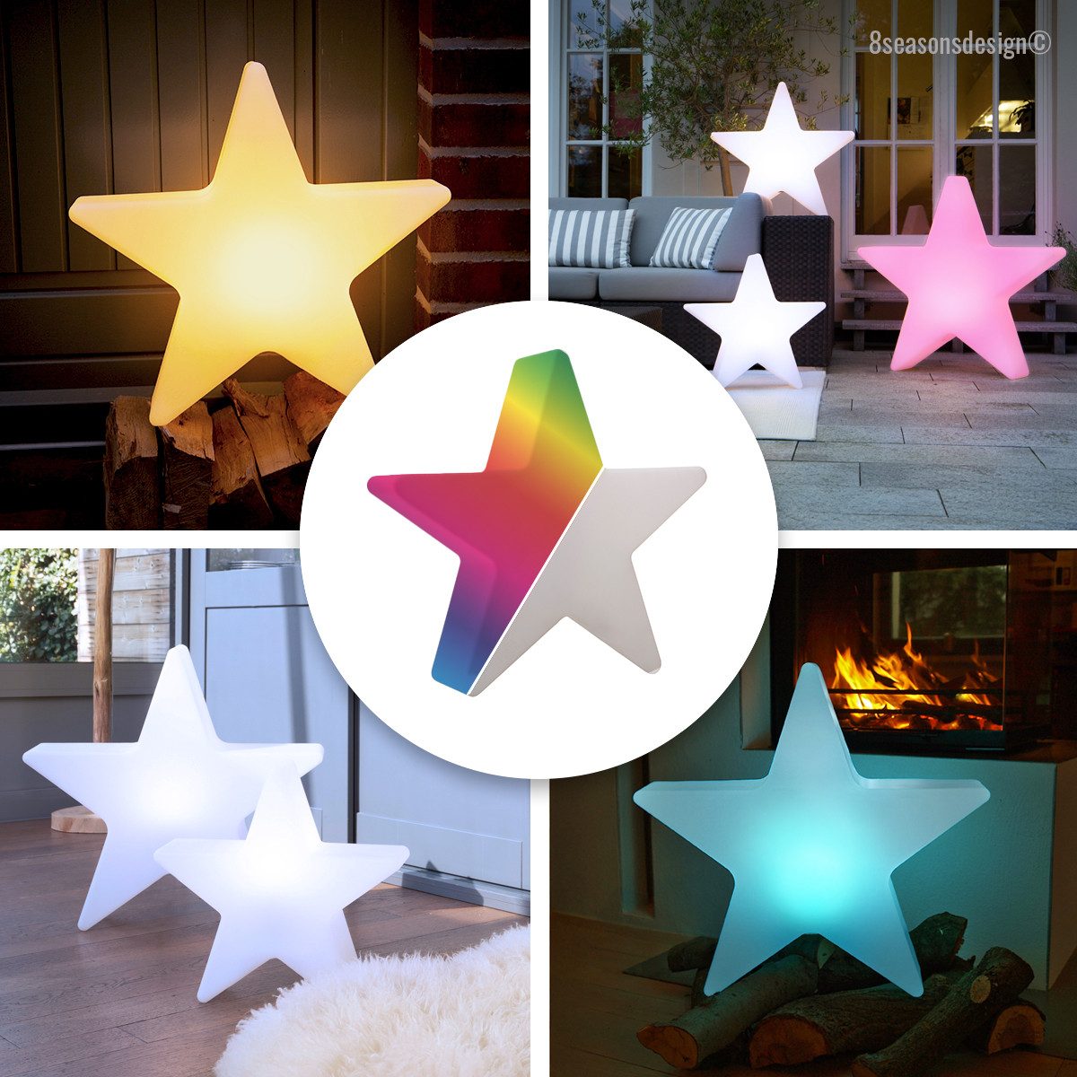 8 seasons design LED Stern Shining Star, LED fest integriert, Farbwechsel: 15 Farben, 5-stufig dimmbar, kaltweiß, 40 cm, weiß, für In- und Outdoor